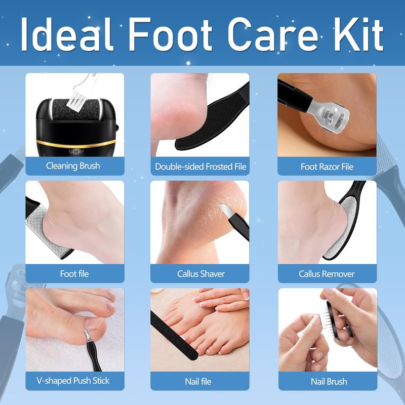 Jamestry Callus Remover for Feet, Electric Foot Callus Remover Waterproof with 3 Rollers 2 Speed Battery Display,17 in1 Rechargeable Foot File Pedicure Kits for Dead Hard Cracked Dry Skin