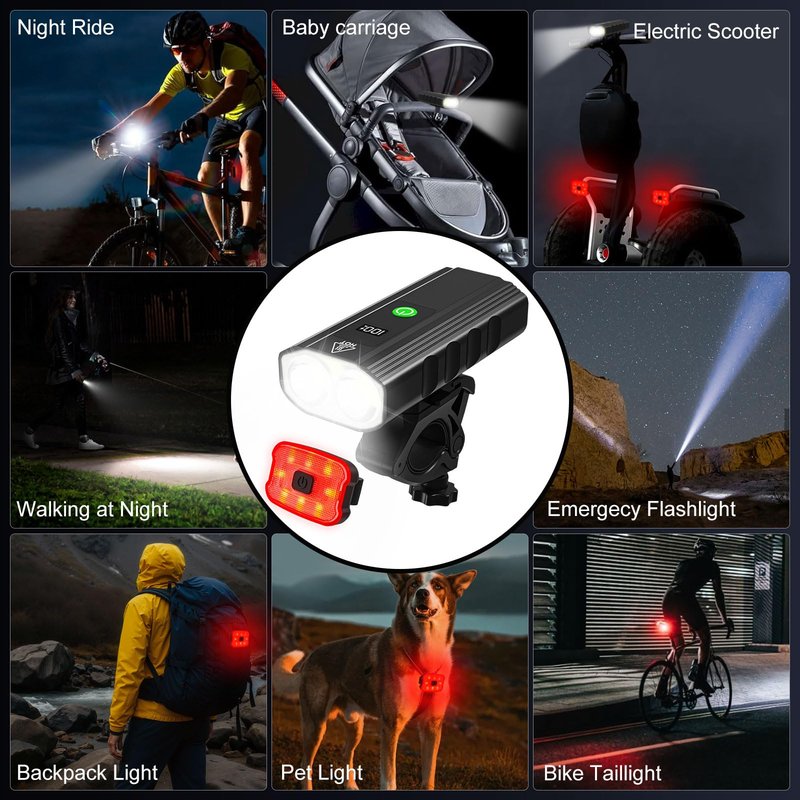 Bike Lights for Night Riding, 2000 Lumen Super Bright Bicycle Headlight and Tail Light Set with LCD Dispaly, USB-C Rechargeable Waterproof LED Bike Light Front and Back for Road Mountain Cycling