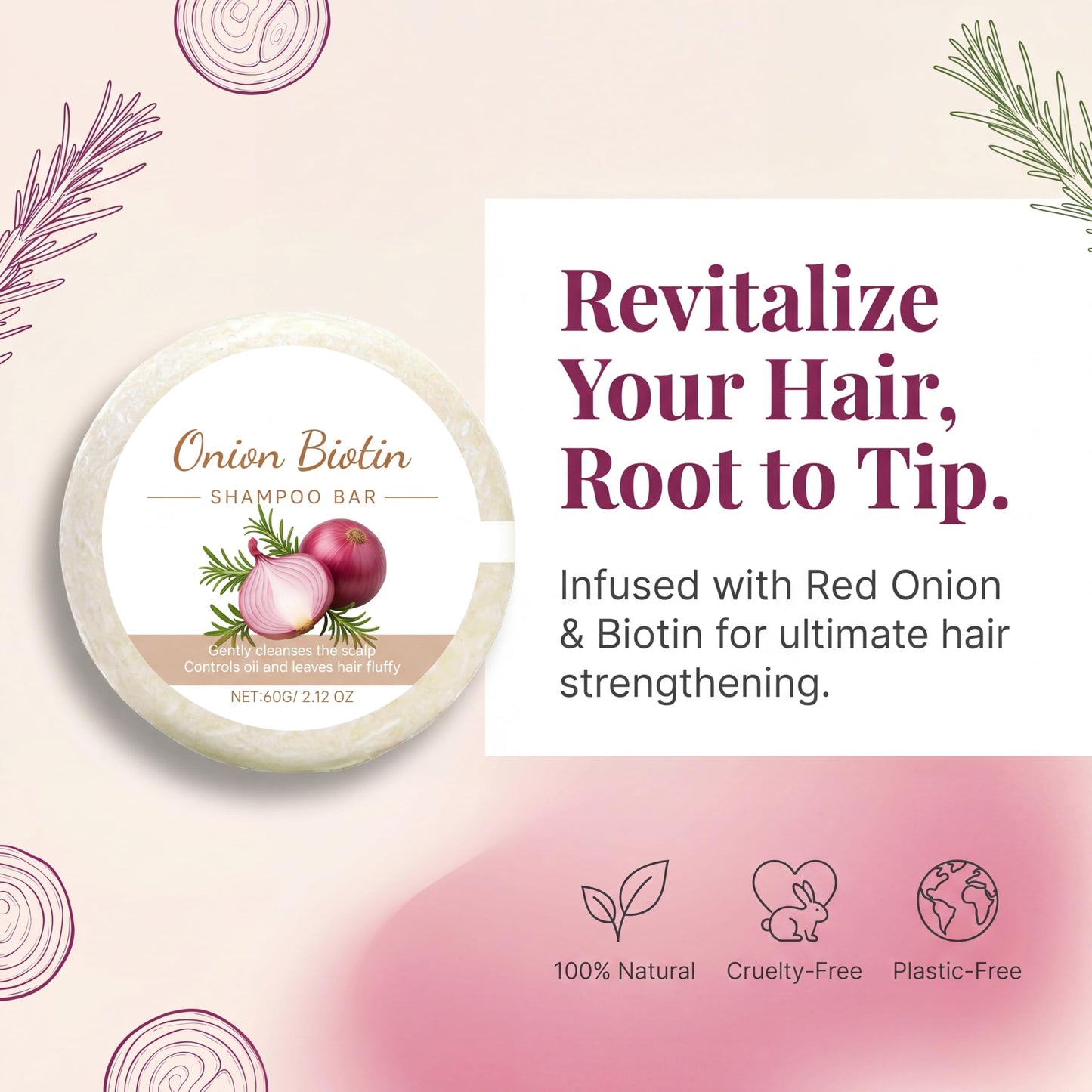 2 Pack Onion Biotin & Rosemary Shampoo Bar for Hair Growth & Anti-Hair Loss, 3-in-1 Hydrating Hair Soap for Thinning Hair, Moisturizing Cleanser Hair Care