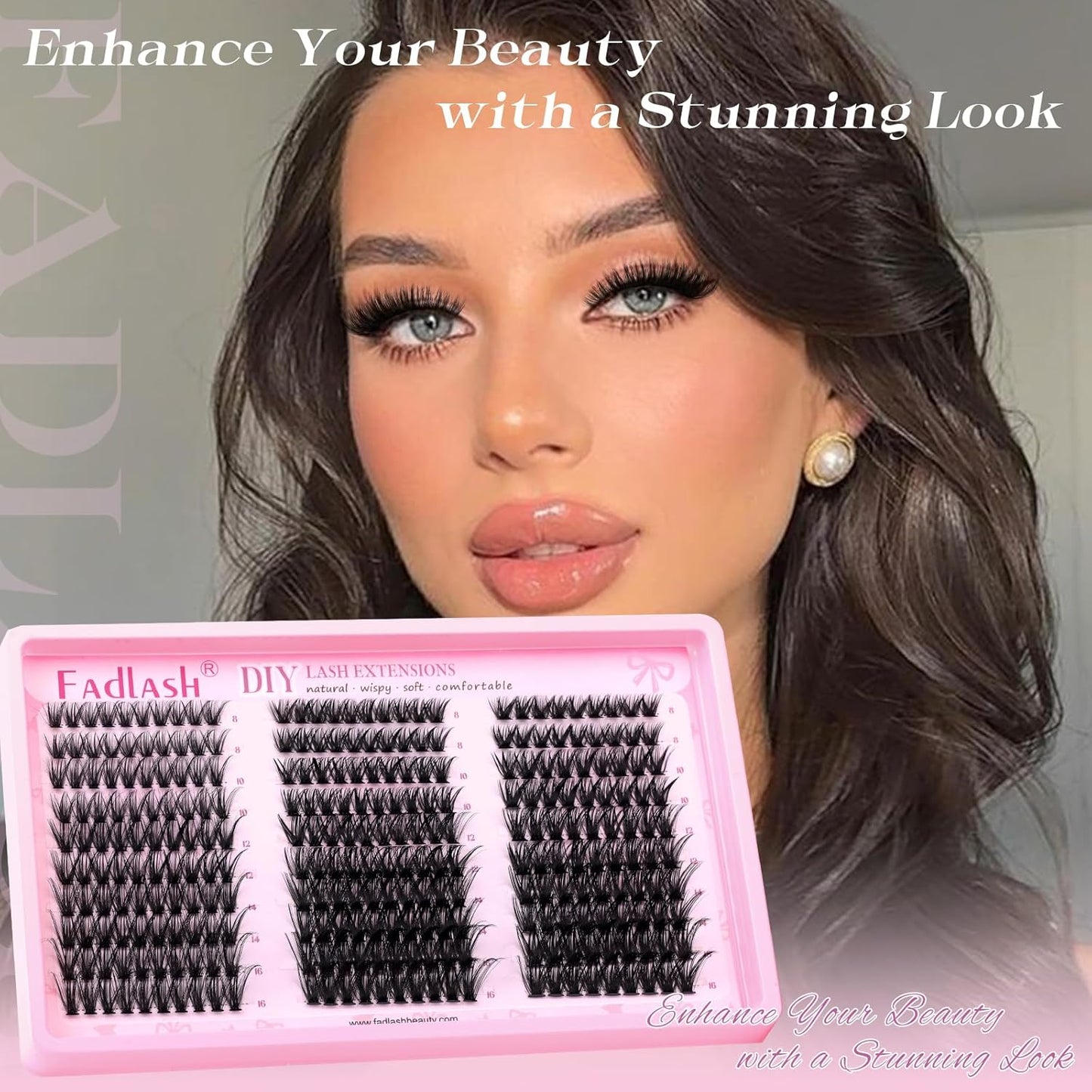 FADLASH Lash Clusters - 40D/50D/60D Natural Eyelash Extensions | Wispy 8-16mm D Curl, Soft Thin Band for DIY Use