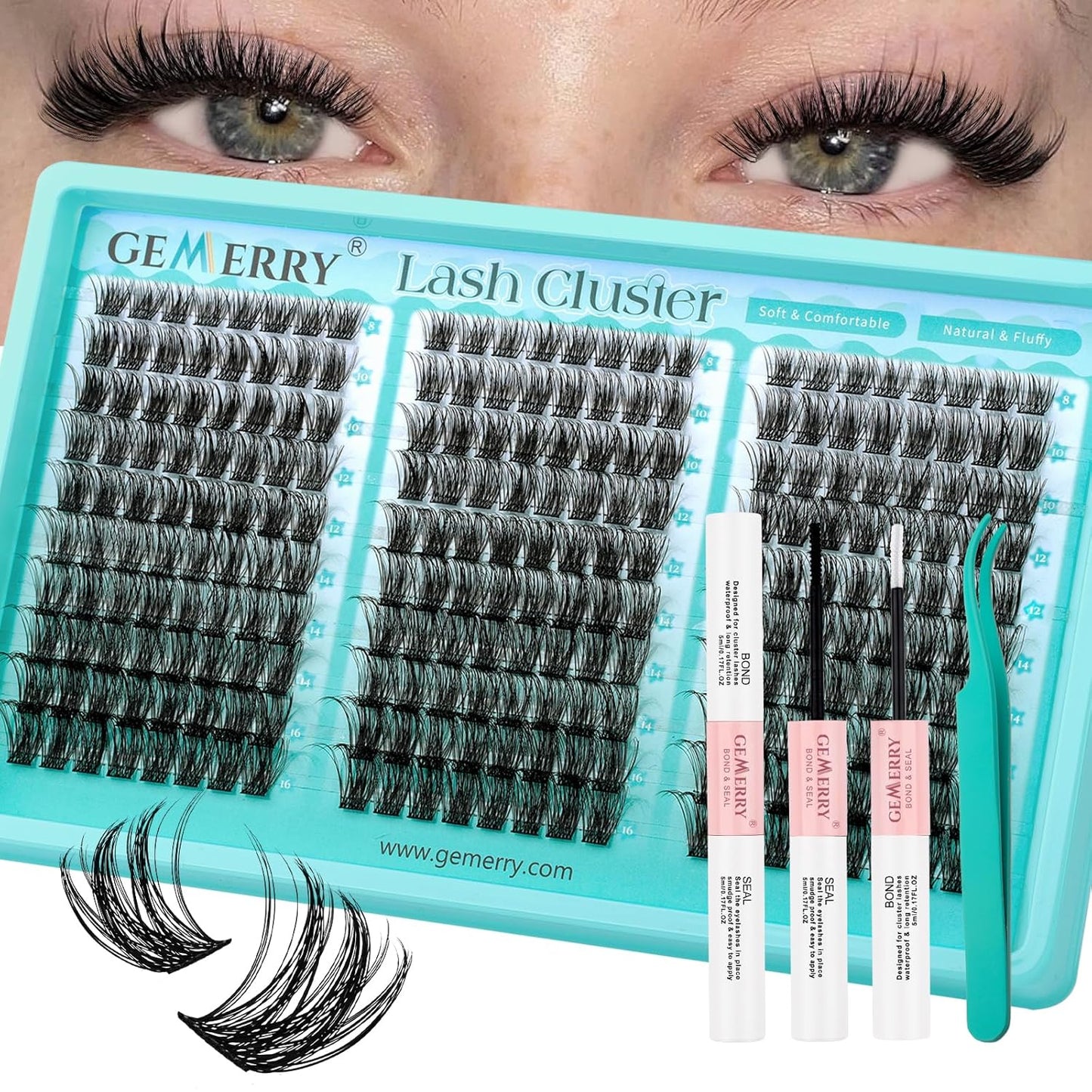 GEMERRY Wispy Lash Clusters - D-Curly Individual Eyelash Extensions | 8-16MM Lightweight DIY Lashes