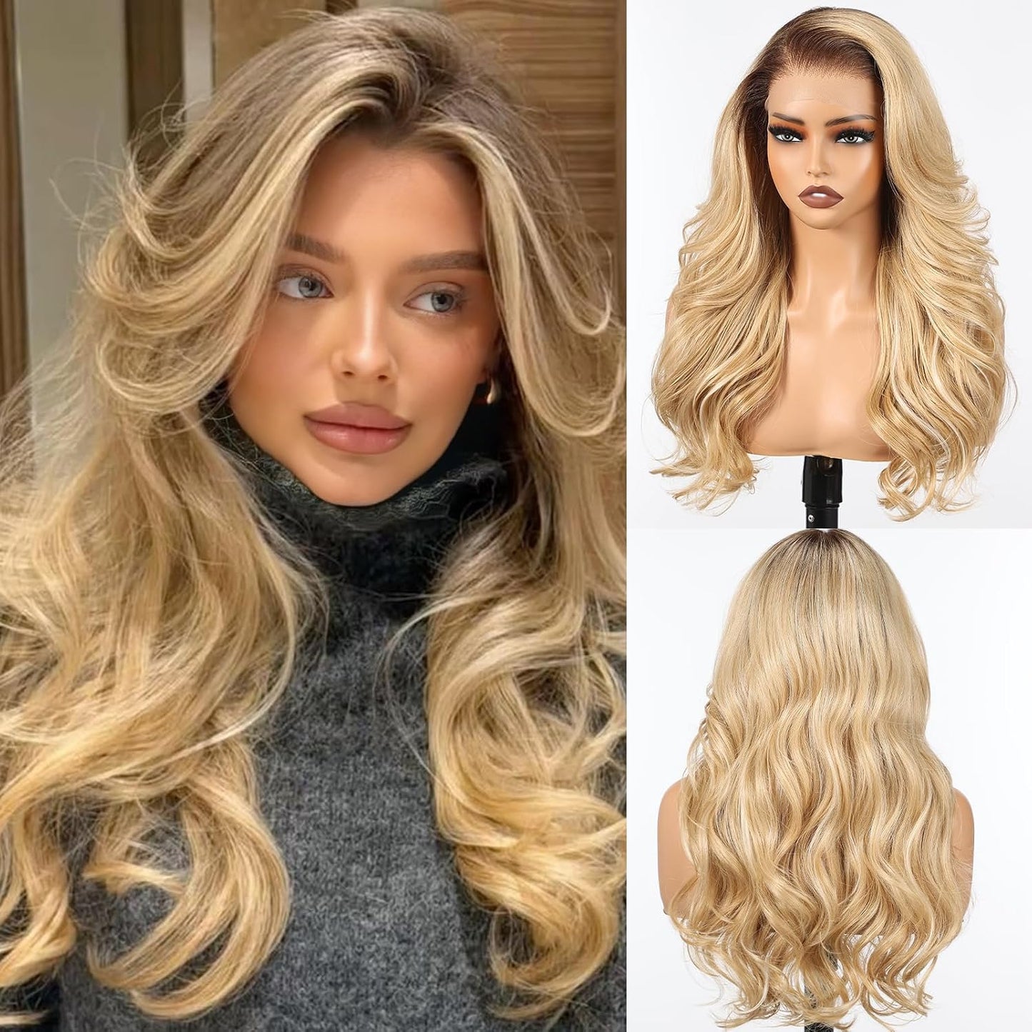 HAIRCUBE 13X4 HD Ombre Blonde Synthetic Lace Front Wig - Glueless Curly Design for Natural-Looking Hair