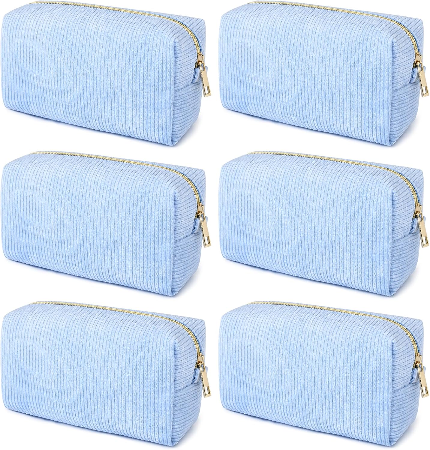 Bridesmaid Proposal Gifts - 6PCS Corduroy Blue Makeup Bags | Wedding Party Favors & Toiletry Organizers