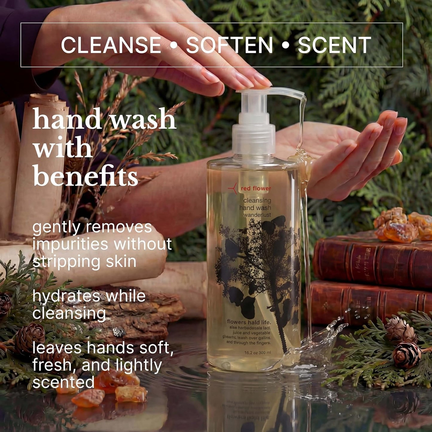 Cleansing Hand Soap - Red Flower Wanderlust Antibacterial, Vegan & Sulfate-Free | 10 oz Hydrating Formula