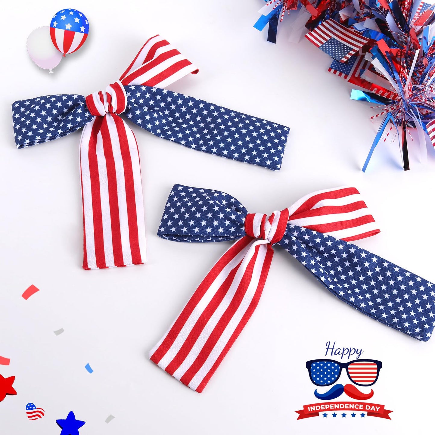 NCMAMA 2PCS 4th of July Hair Bows for Girls, Patriotic Hair Bow Clips for Independence Day, American Red White and Blue Hair Accessories, Hair Barrettes for Toddler Children Kids (American Flag-A)