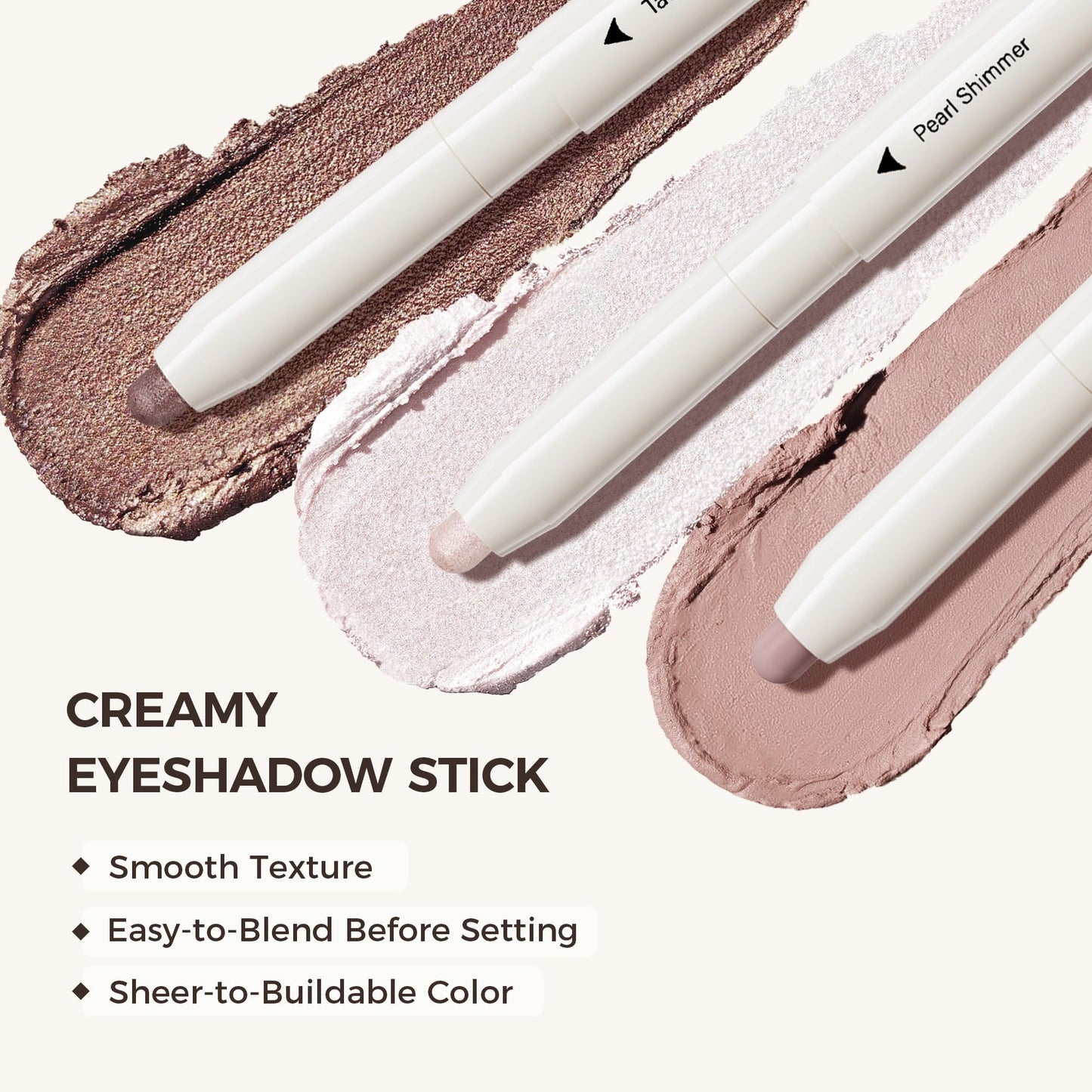 Exmiloo Cream Eyeshadow Stick Set, 3 Neutral Matte & Shimmer Waterproof