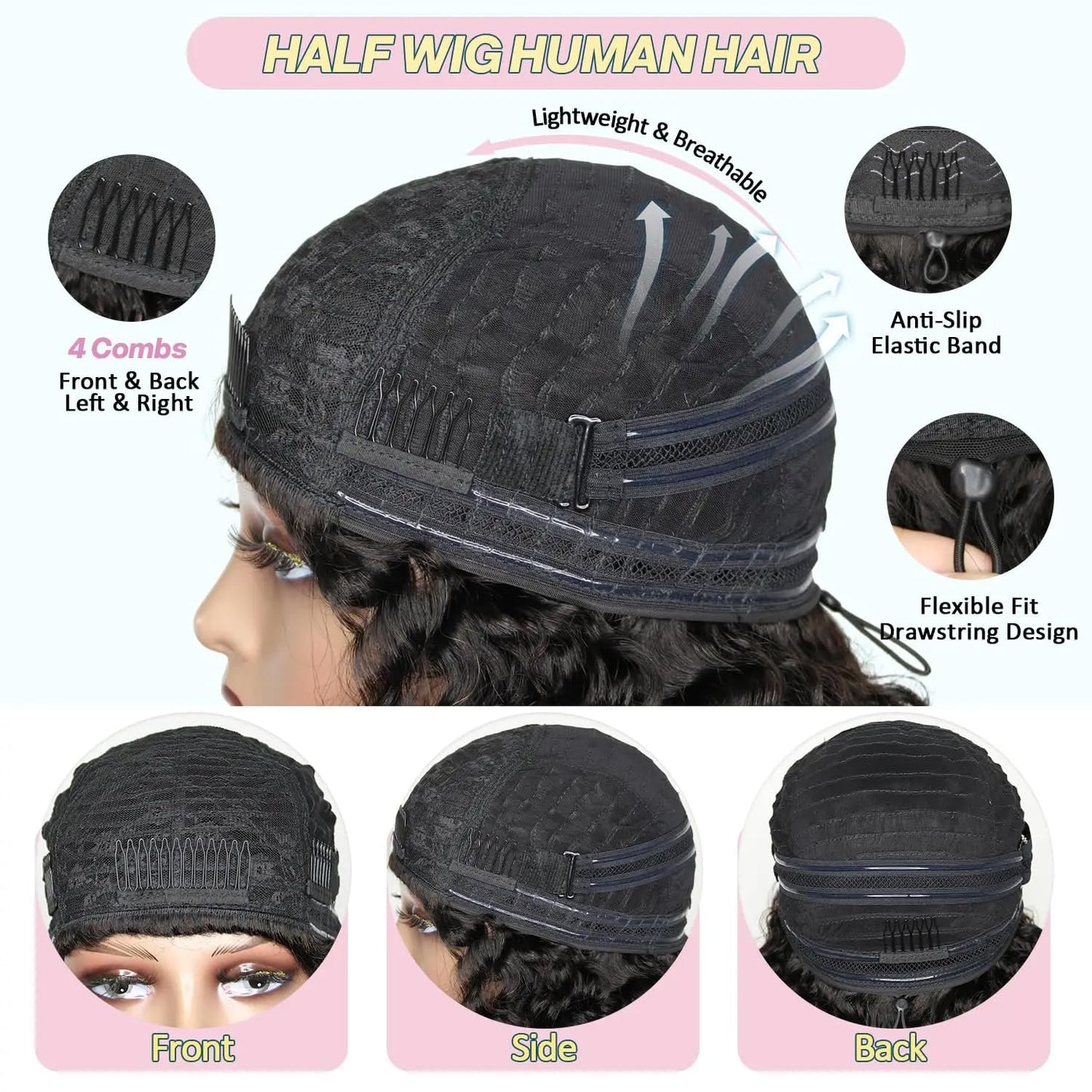 Burmese Curly Half Wig - 200 Density Human Hair | Beginner-Friendly 12 Inch Flip Over Design