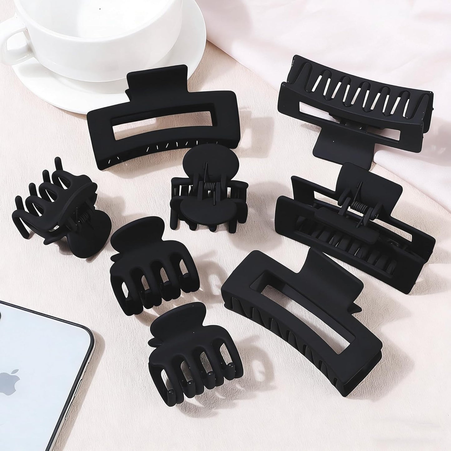 Medium Hair Clips for Women - 8 Pcs Small Claw Clips for Thin & Thick Hair | Rectangle Jaw Hair Accessories in Black