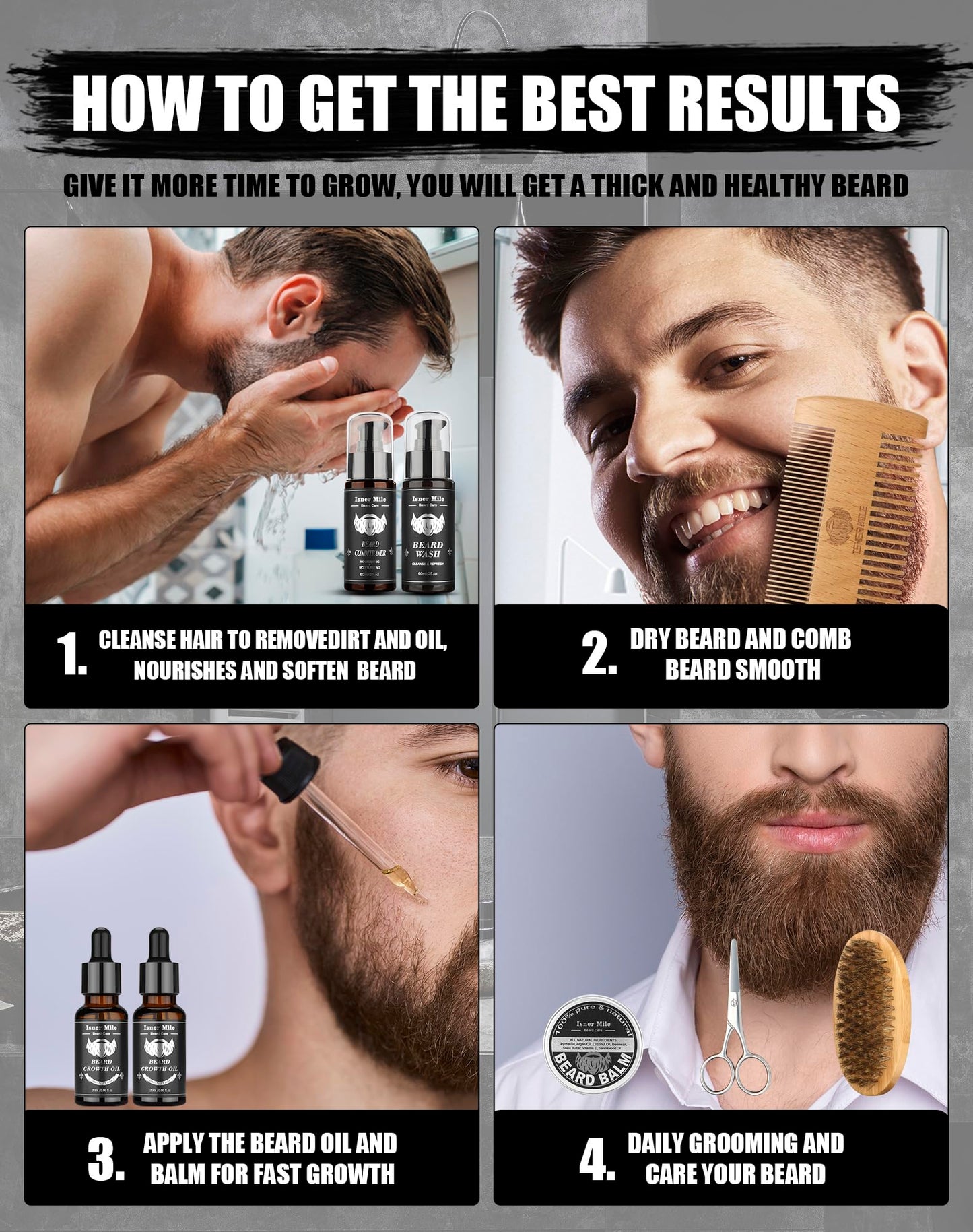 Beard Grooming Kit,Beard Kit for Men, Original Oil & Serum Spray, Beard Wash, Beard Brush, Comb, Stocking Stuffers Fathers Gifts for Men Dad Boyfriend