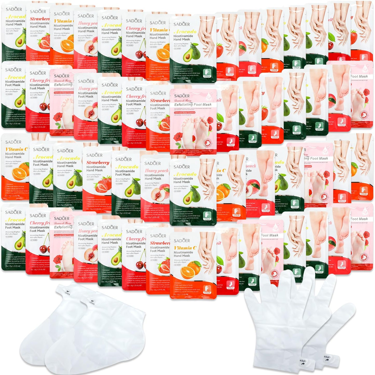 Swiffen 48 Pcs Fruits Beauty Hand Foot Mask Bulk Hydrating Hand Foot Moisturizing Gloves Shea Butter Aloe Mask for Spa Skincare Beauty Kits Self Care Gift for Women Girl Sister