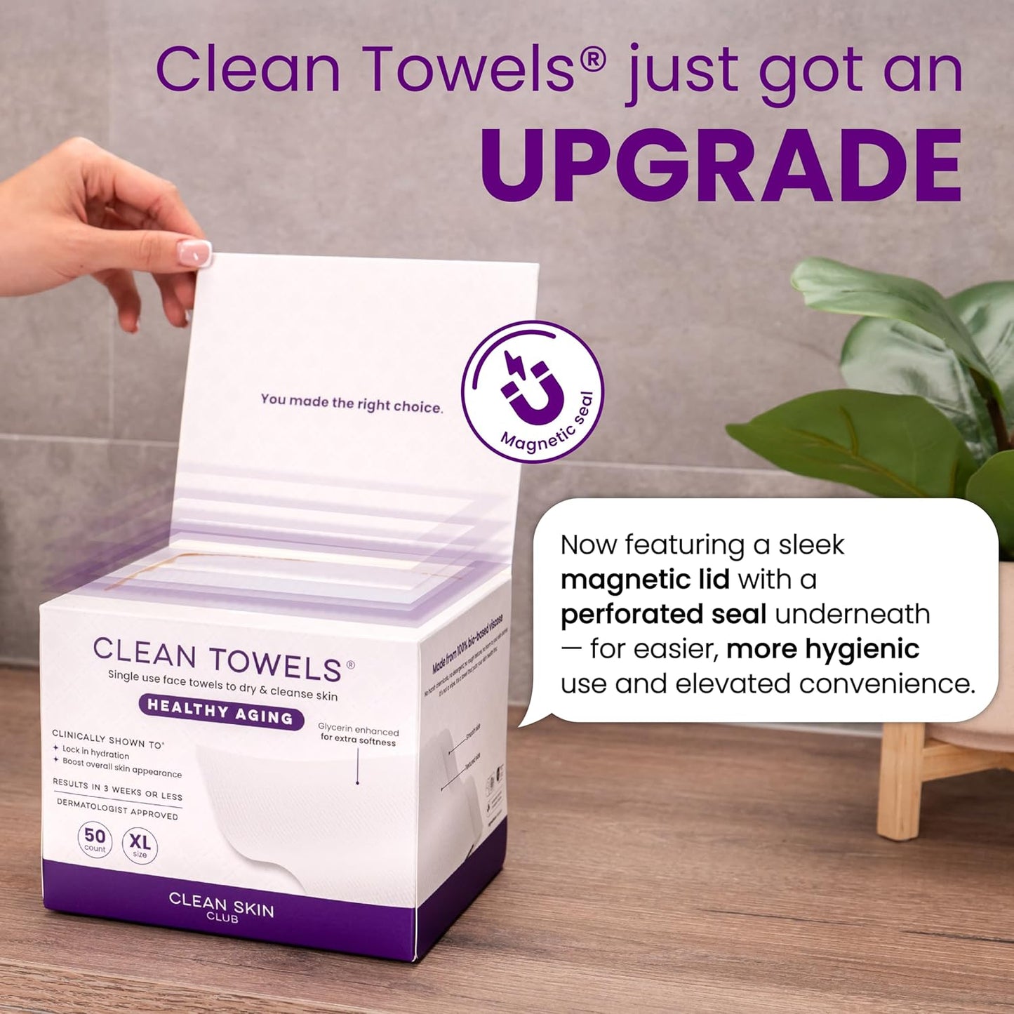 CLEAN SKIN CLUB Healthy Aging Clean Towels® | XL Disposable Face Towels - Reduces Fine Lines & Wrinkles (50 Count)