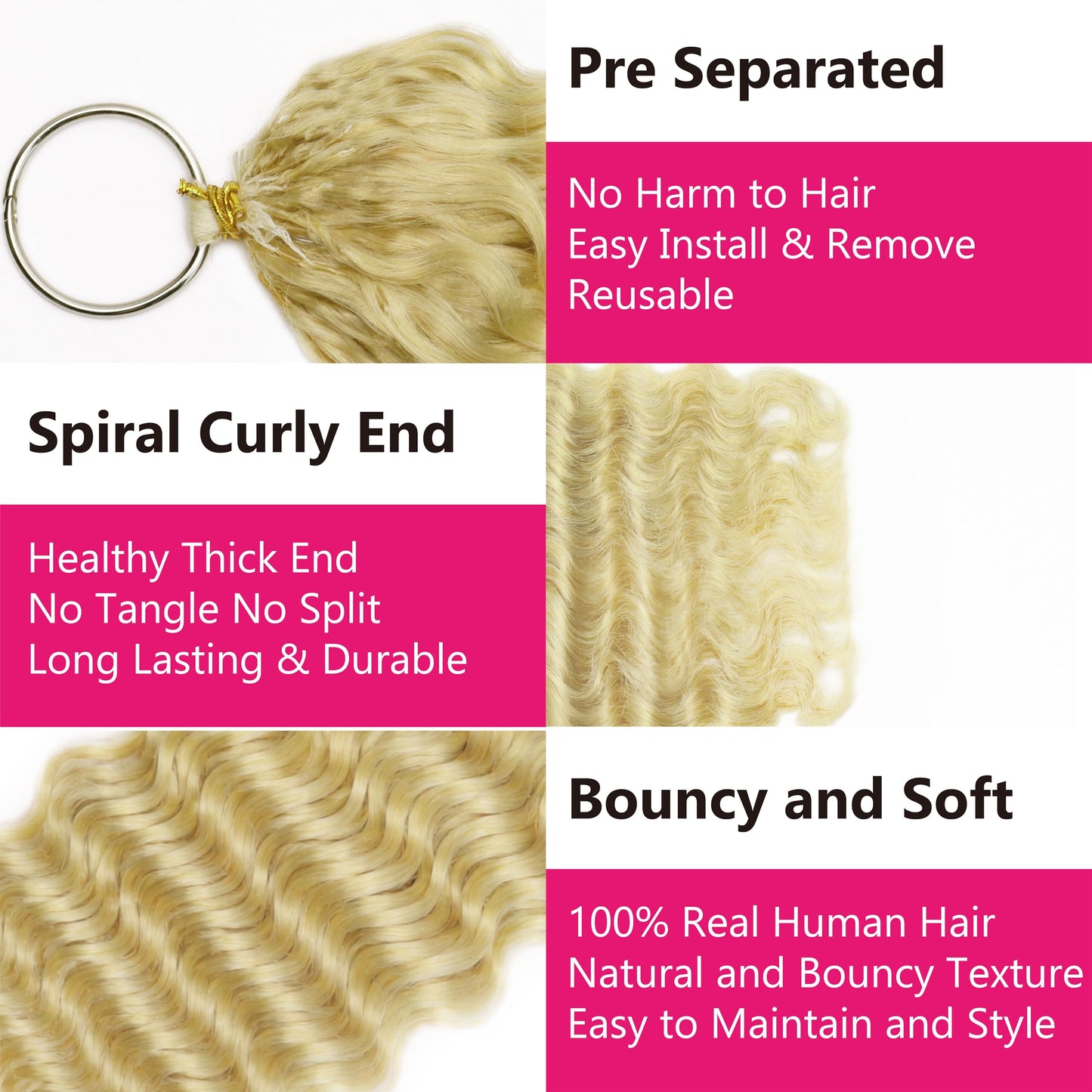 613 Blonde Pre-Separated Human Crochet Hair Deep Wave Curly Miracle Knots Crochet 14 Inch 60g Blonde #613 Knotless Feather Invisible 100% Human Crochet Braiding Hair Extensions for Black Women