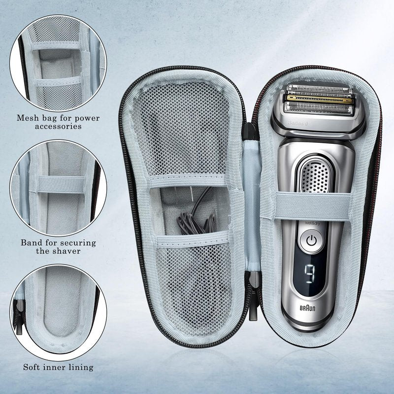 SyuCeia Braun Shaver Travel Case - Hard EVA Protective Holder for Series 3/5/6/7/8/9 Pro+ & All Models (Fits 3s, 5s, 7s, 8s, 9s)-Water-Resistant Men's Electric Razor Storage Pouch for Gym & Vacation