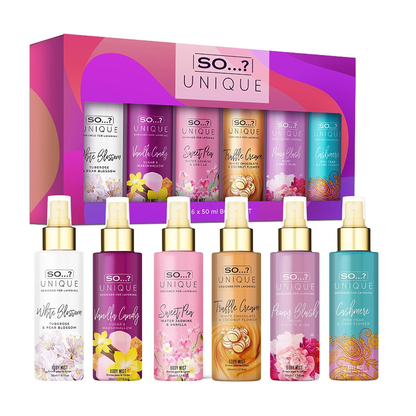 Unique Body Mist Set - Floral & Sweet Perfume Sprays for Women | 6 Travel Size Body Sprays, 6-Hour Wear