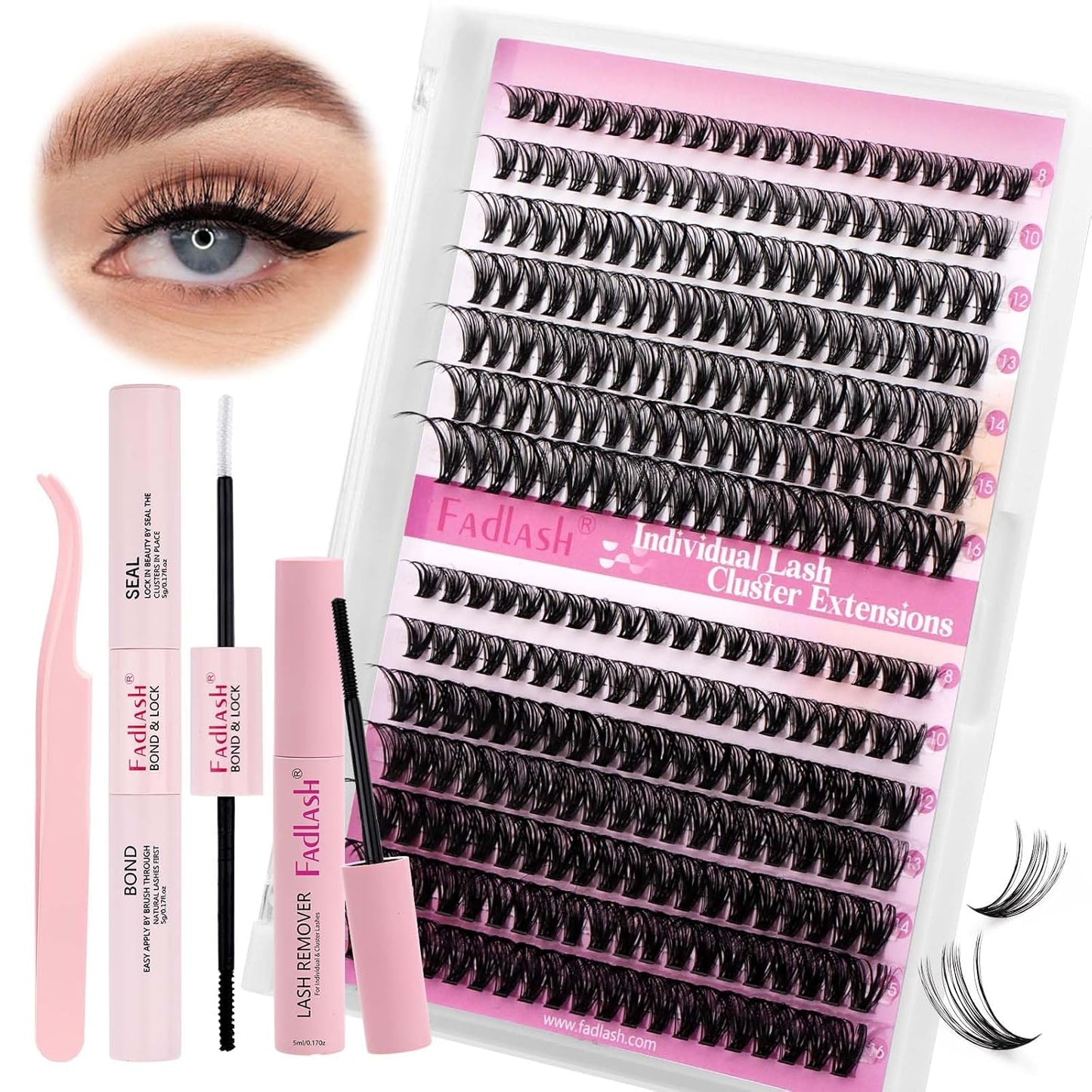FADLASH Natural Eyelash Clusters - Fluffy 100D/200D Extensions | DIY Home Use, 8-16mm D Curl, 2 Pack