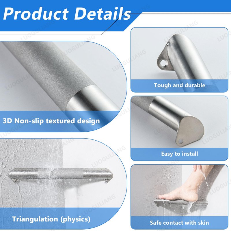 LUOGULIANG Shower Foot Rest for Shaving Legs, Wall Mounted Shower Foot Ledge, Antislip Stainless Steel Bar Foot Ledge for Bathroom, Brushed Nickel