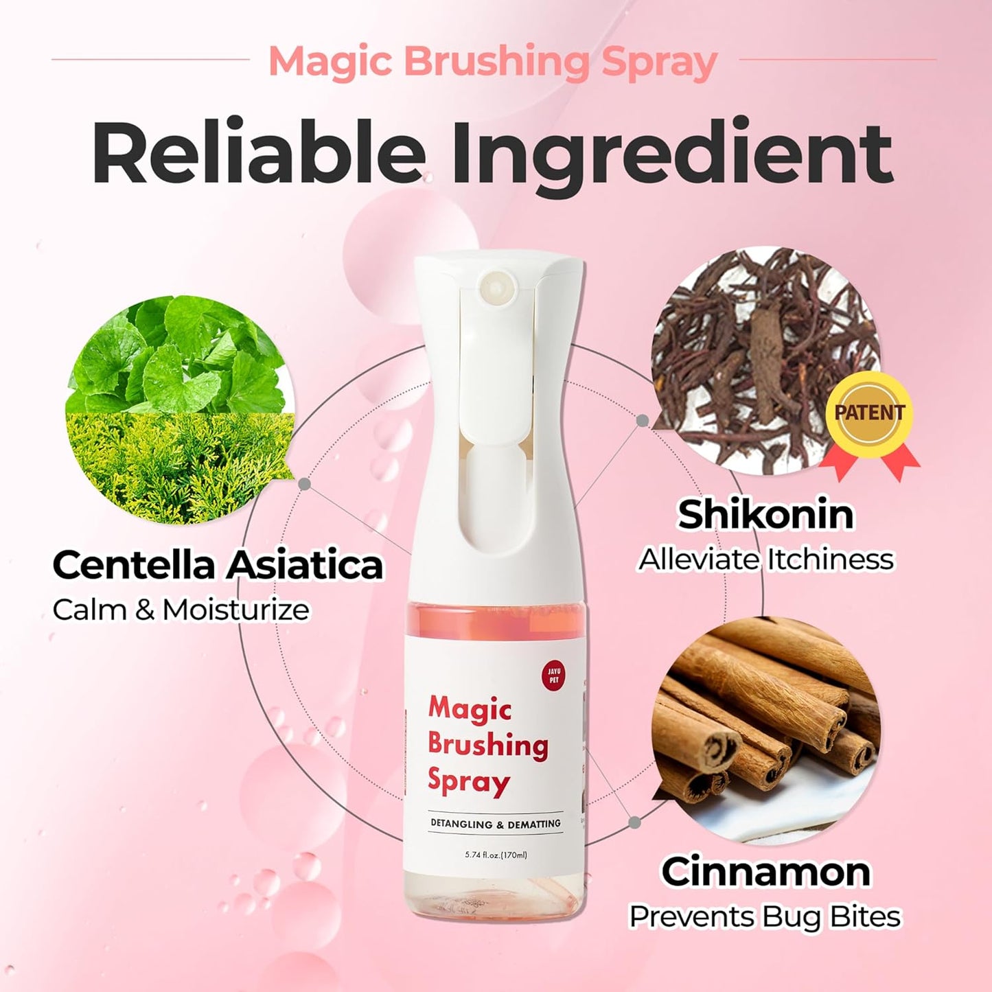 Magic Brushing Spray for Dogs - Fur Detangler & Conditioner | Hypoallergenic Deodorizer, 5.8fl oz (170ml)