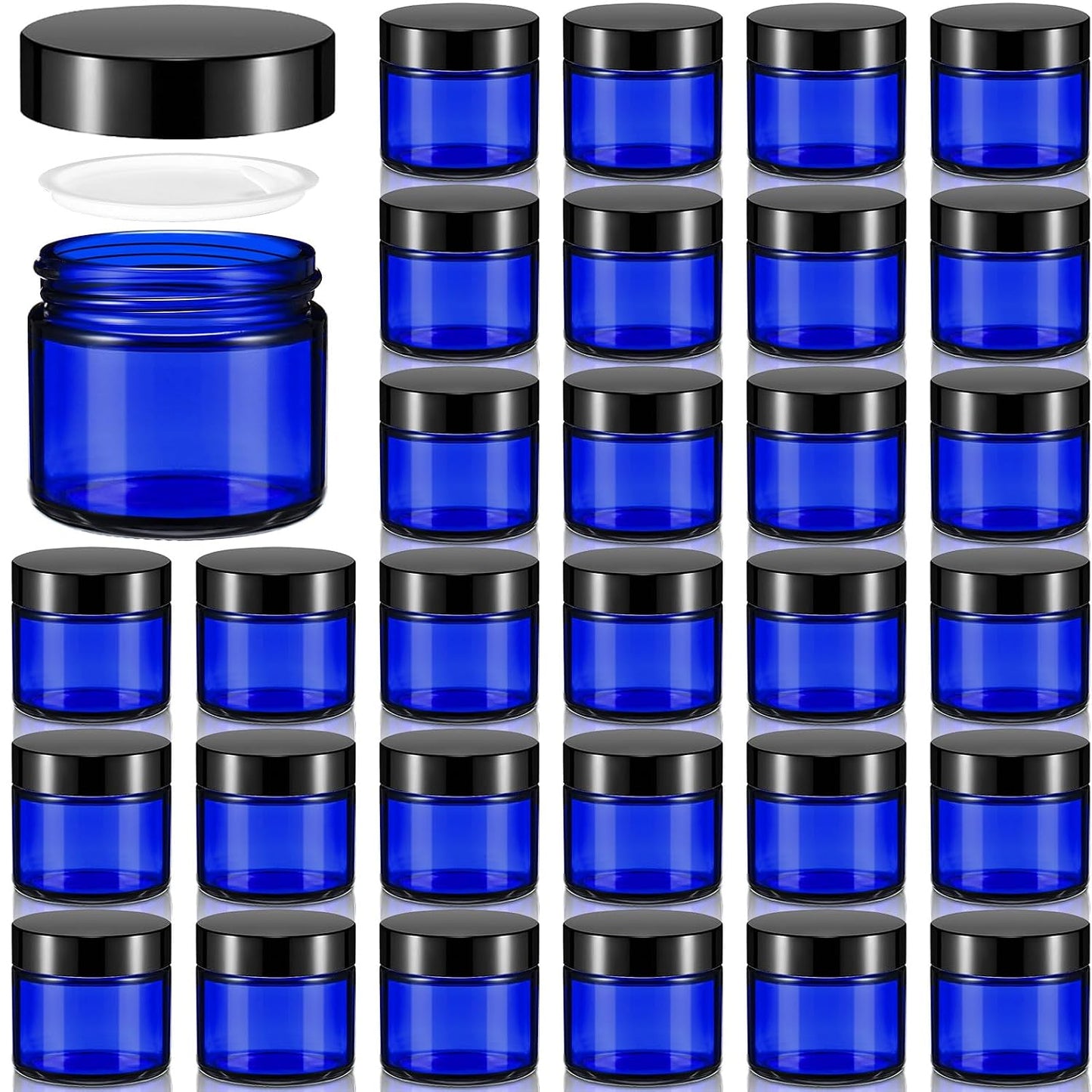32 Pcs 2 oz Glass Jars - Leakproof Travel Size Cosmetic Containers for Makeup, Creams & DIY (Pea Green)