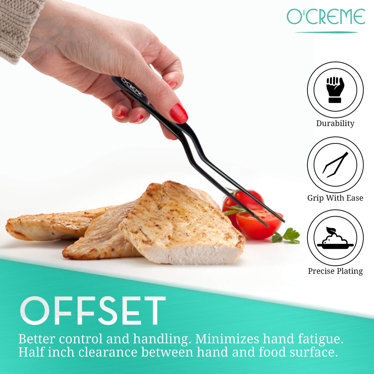 O'Creme Culinary Stainless Steel Tweezer Tongs Set of 2 - One 10 Inch Straight and One 8 Inch Offset Black Color