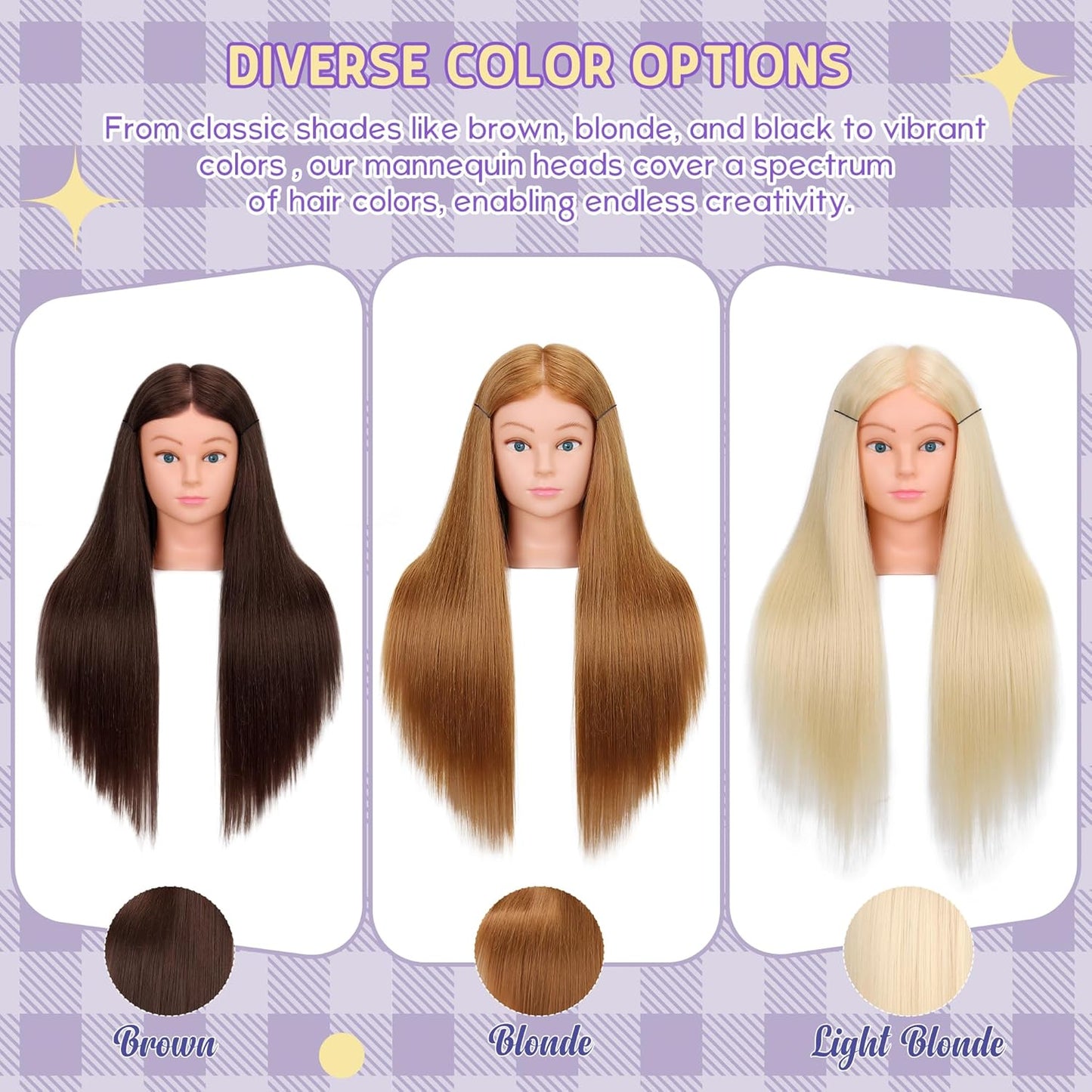 Mannequin Head - 80% Real Hair Cosmetology Training Tool | 26-28" Light Brown with Clamp Holder