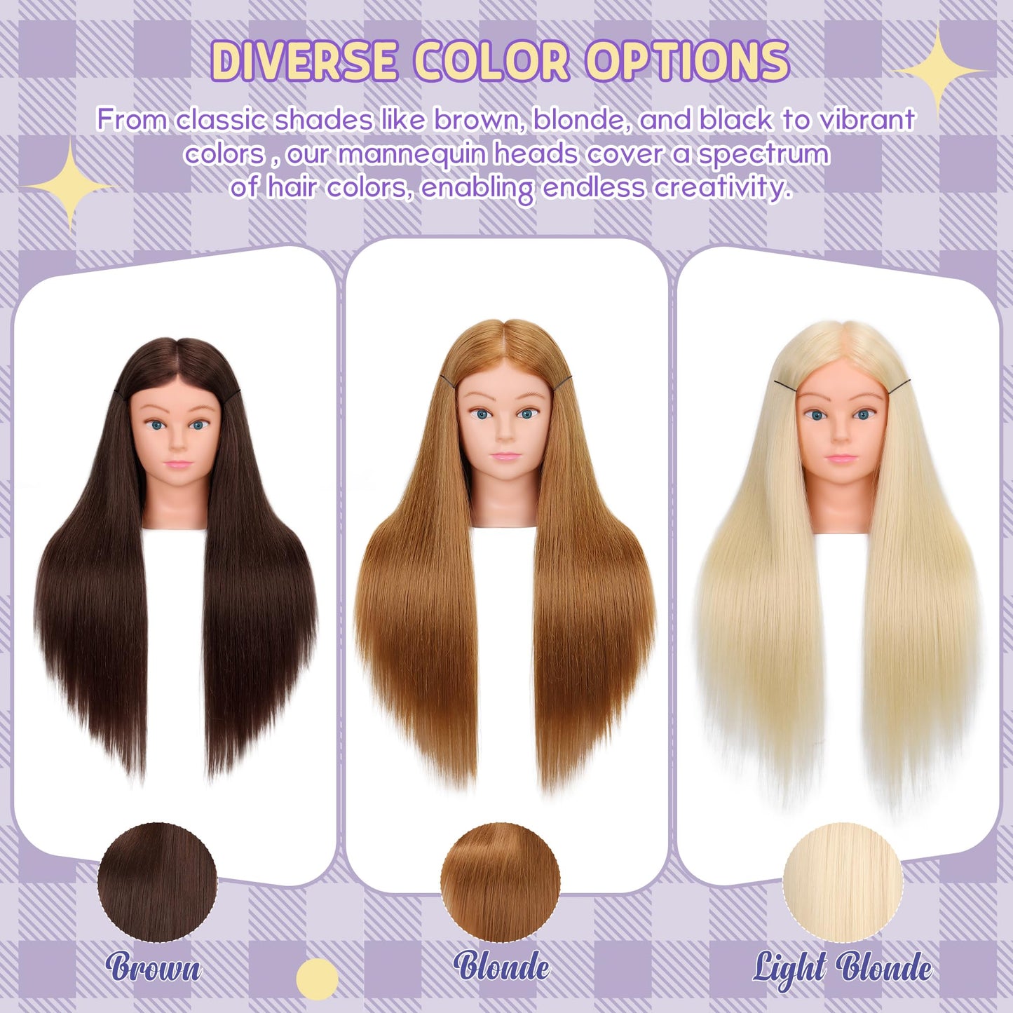 Mannequin Head with 80% Real Hair for Cosmetology, 26-28" Light Brown Hairdresser Training Head with Clamp Holder and Tool (Blonde)