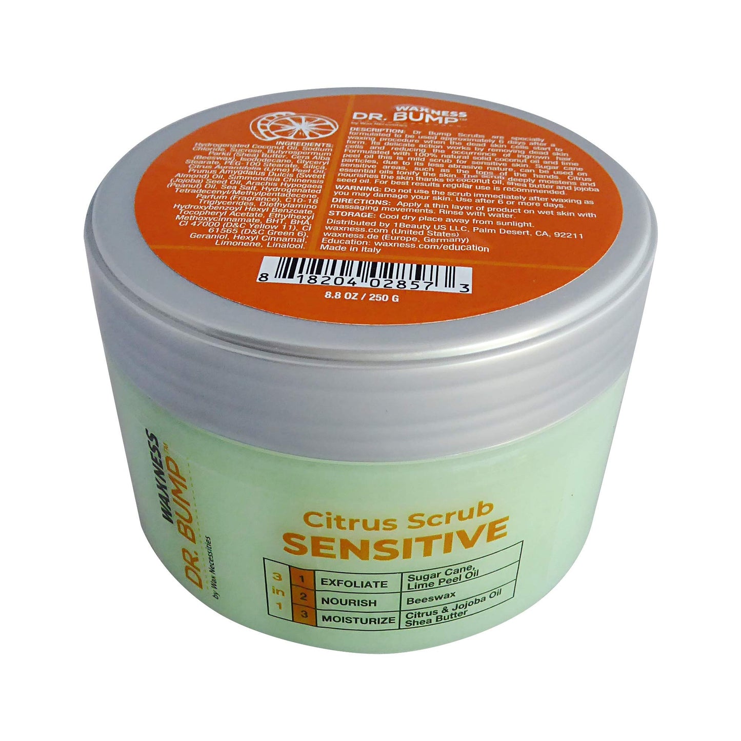 Waxness Dr. Bump Citrus Sensitive Exfoliating Scrub – Professional Pre & Post Wax Care – 8.8 oz (250 g) – Made in Italy