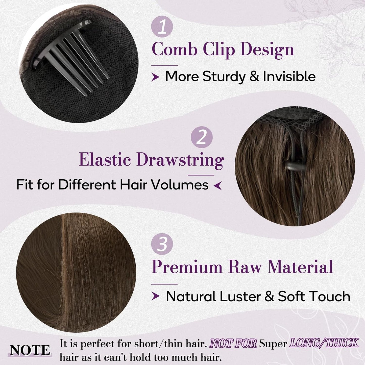 Brown Straight Drawstring Ponytail Extension - 22 Inch Natural-Looking Soft Synthetic Hairpiece | Fluffy Cheer Ponytail