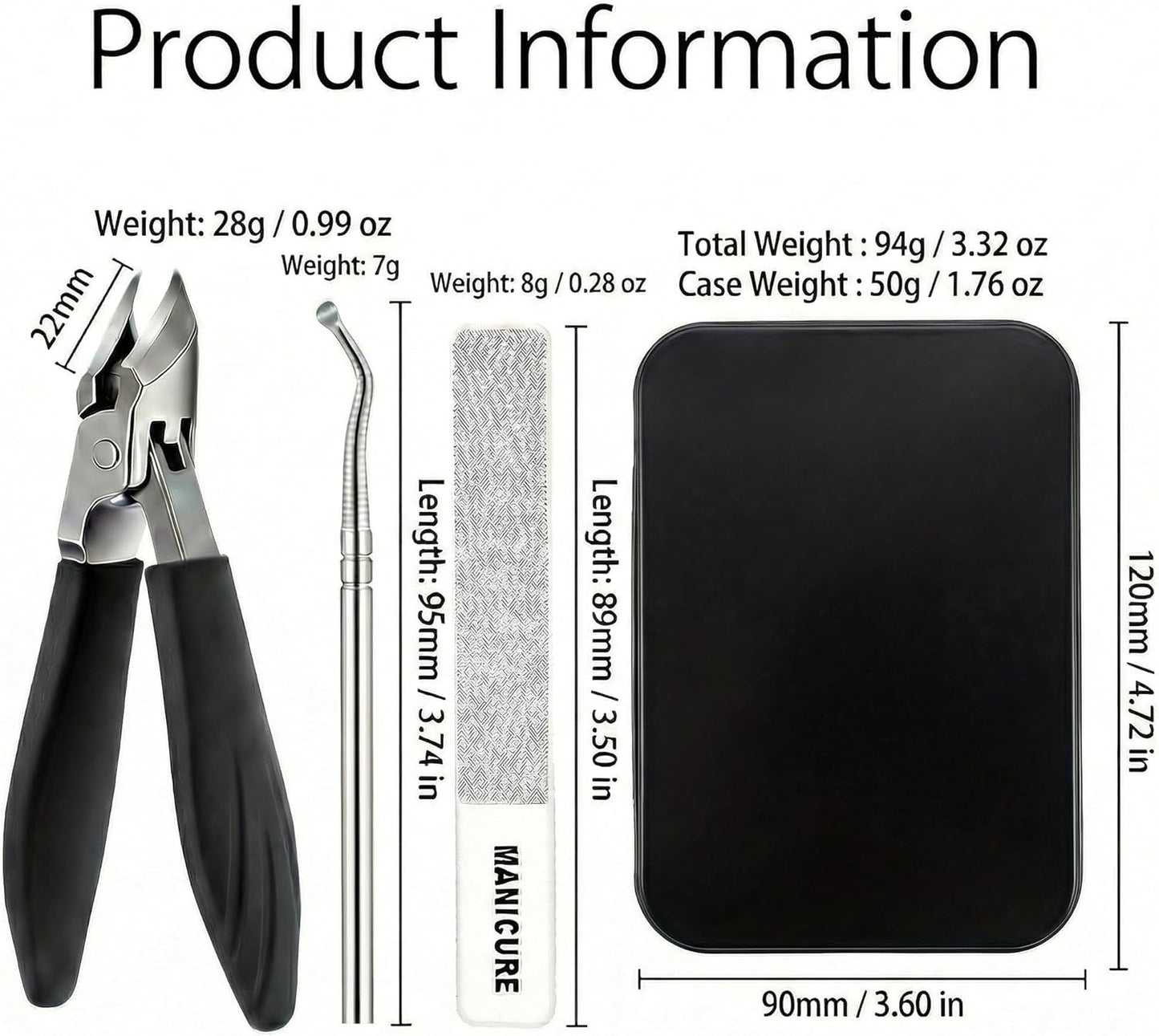 Nail Clippers Set for Seniors - Thick Toenail & Ingrown Nail Care | 30° Slanted Eagle-Beak Clipper, Stainless Steel, Long Handle, Green & Black