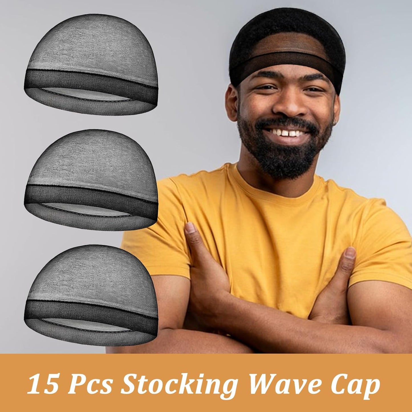 10Pcs Stocking Wave Cap for Men - Elastic Stretchy Hair Net | Breathable Black Wig Caps