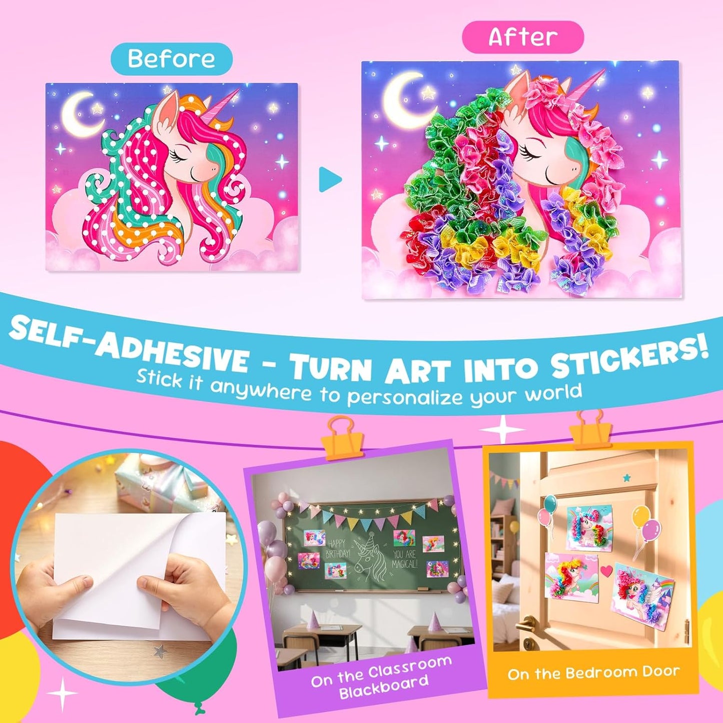 JoyCat Unicorn Party Favors - 24 Pack DIY Poke Art Craft Kits for Kids Ages 4-9 | Birthday Goodie Bags & Classroom Prizes