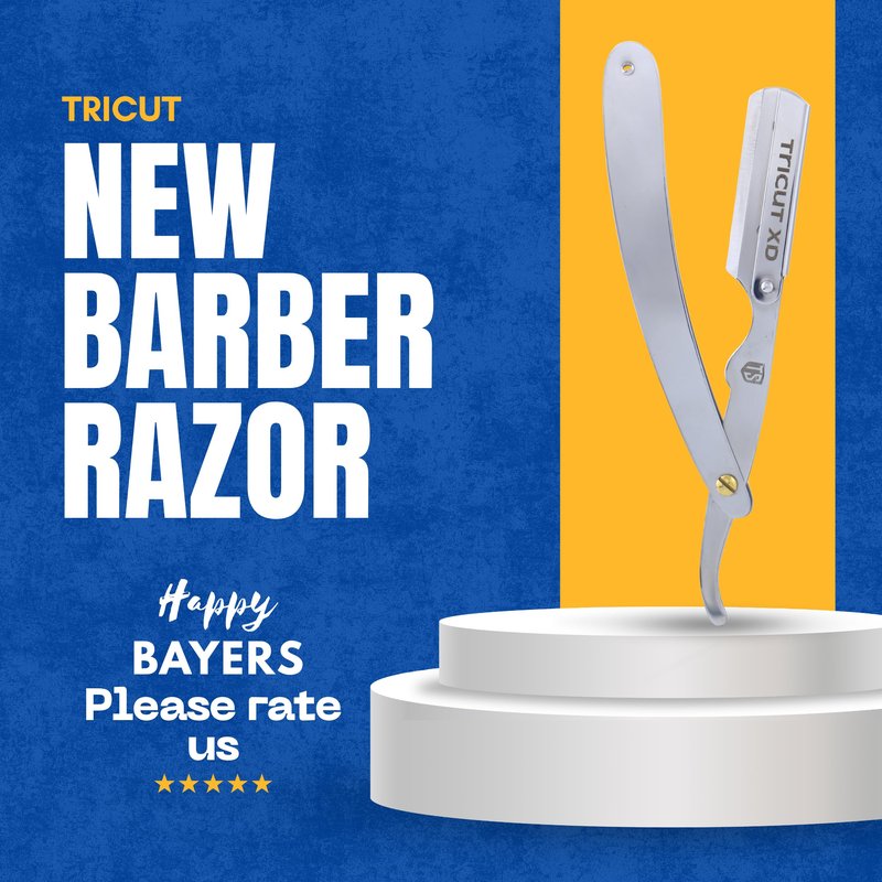 TRICUT Barber Shaving Razor – Crown Finish Professional Straight Edge Razor for Men, Stainless Steel Barber Razor for Precise Shaving & Beard Styling
