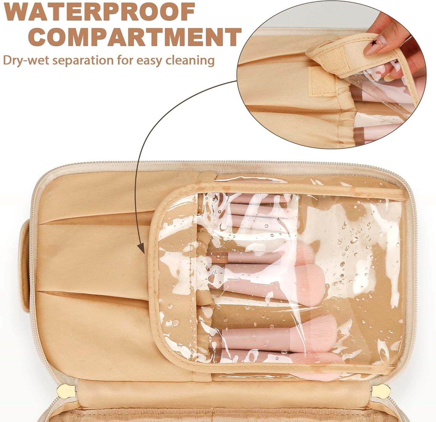 Personalized Makeup Bag for Women - Large Capacity Travel Toiletry Organizer | Beige A