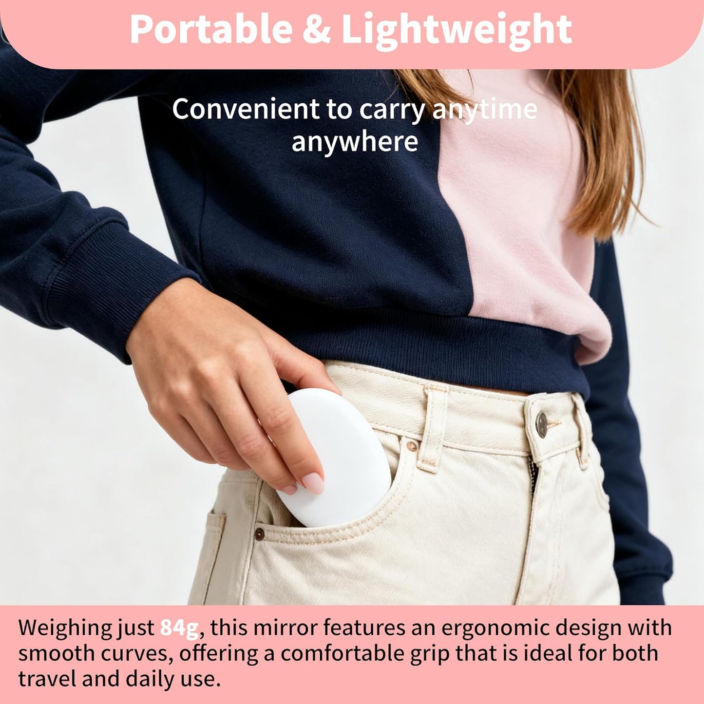 Portable Makeup Mirror - 1X/5X LED Lighted Magnifying Mirror | Compact USB Rechargeable Travel Size in White