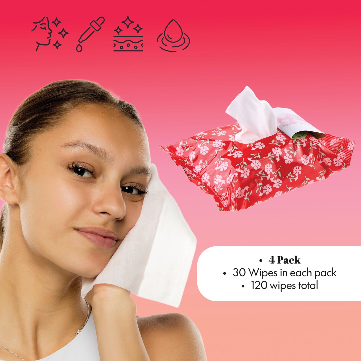 120pc Makeup Removal Wipes Variety Set | 4-Pack Active Botanicals Makeup Remover Facial Cleansing Towelettes with Hyaluronic Acid, Collagen, Retinol, & Rose Water