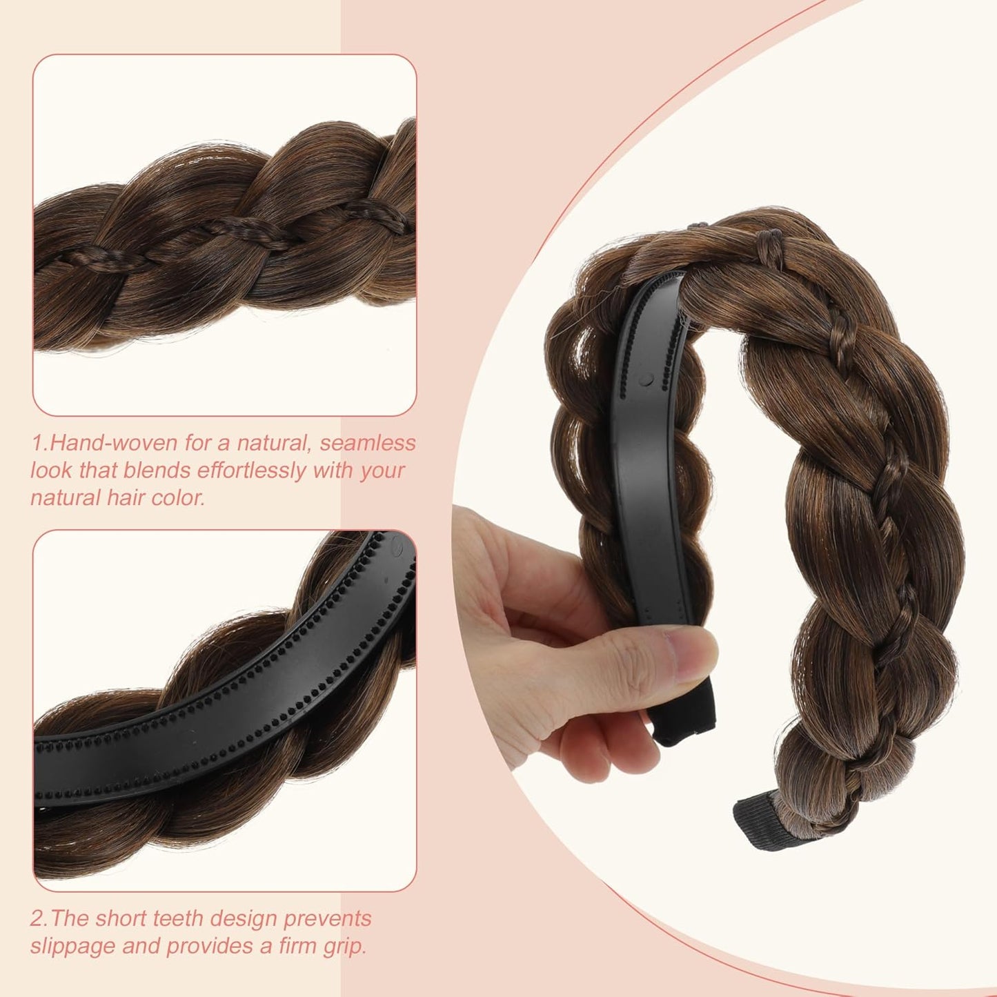 Braided Hairpiece Headband - Synthetic Wide Hair Band for Versatile Styles | Brown