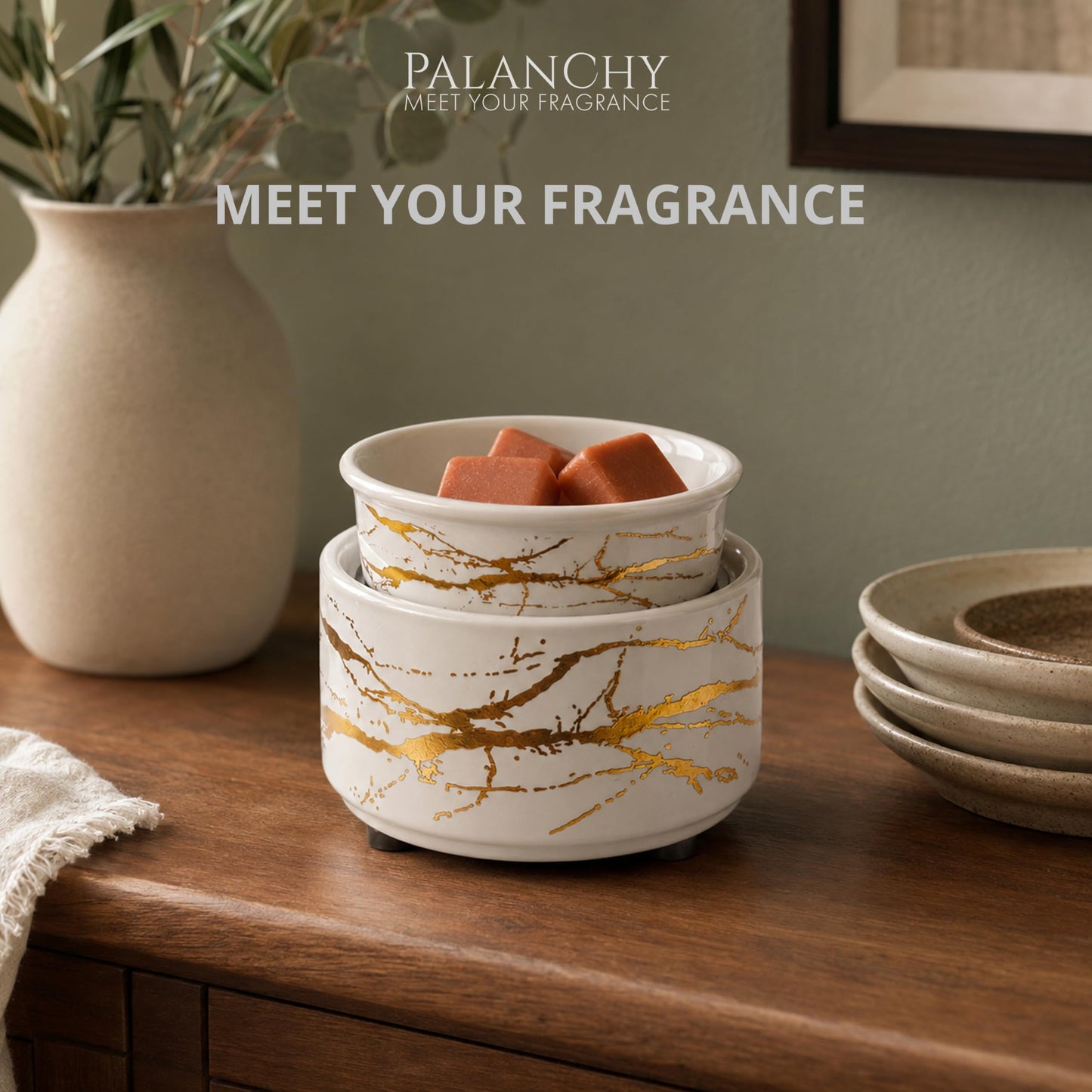 PALANCHY Wax Melt Warmer Ceramic 3-in-1 Oil Burner Electric Candle Wax Warmer Burner Melter Fragrance Warmer for Scented Waxs Home Office Bedroom Aromatherapy Gift & Decor