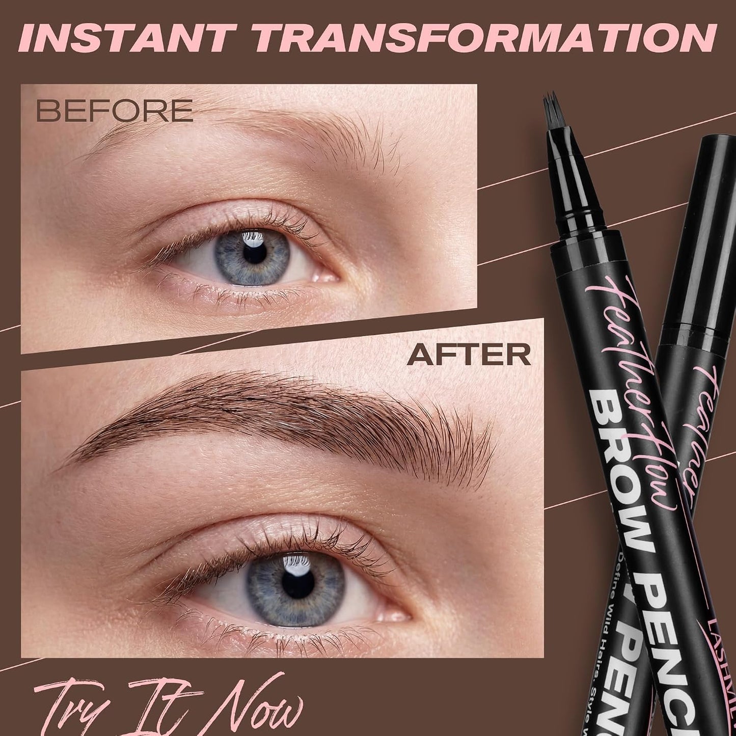 3D Microblading Eyebrow Pen - Waterproof & Smudge-Proof Natural Brow Definer | 2 Pack, Light Brown