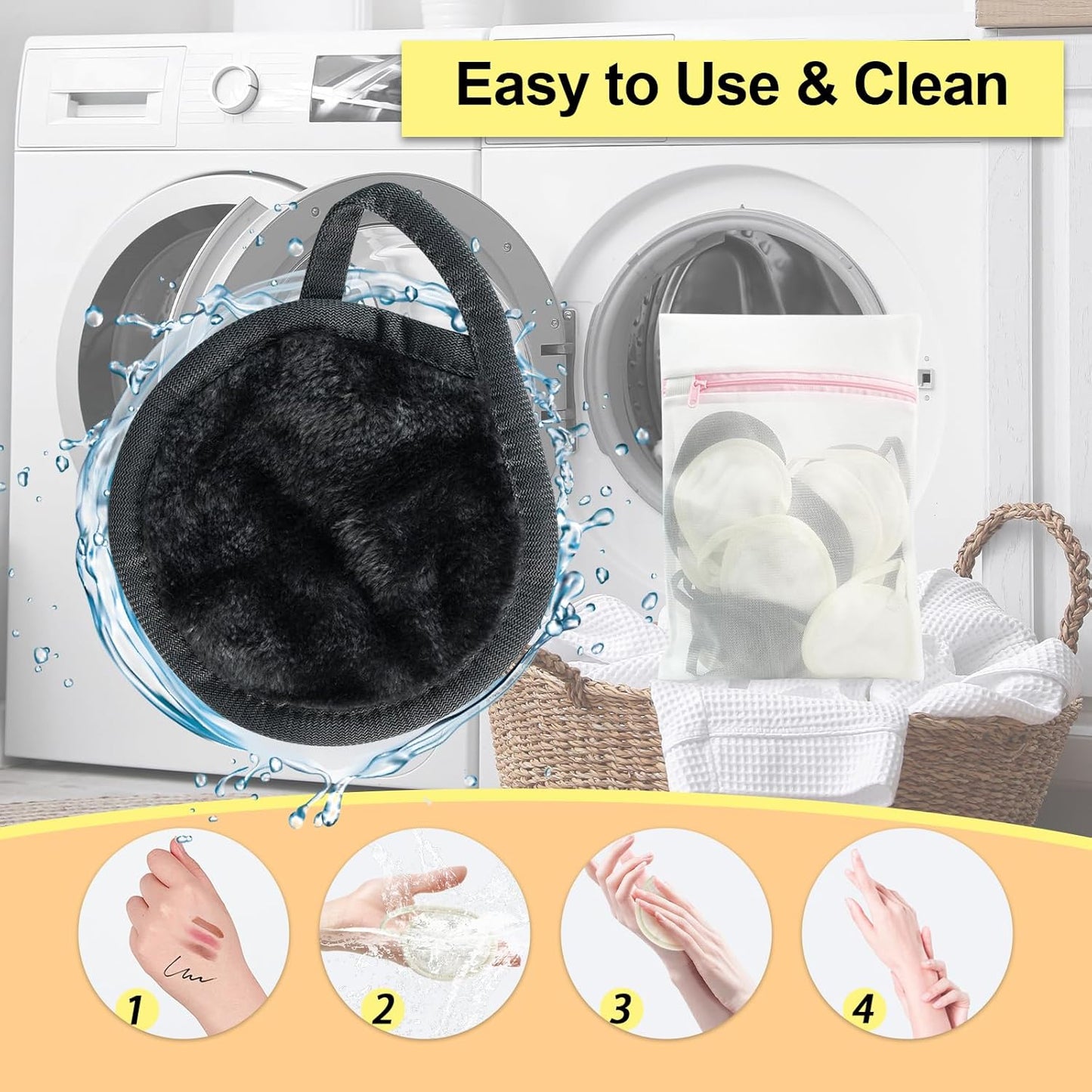 Reusable Makeup Remover Pads - 18 Packs Microfiber Towels with Washable Bag | Soft & Fast Drying (Grey/White)