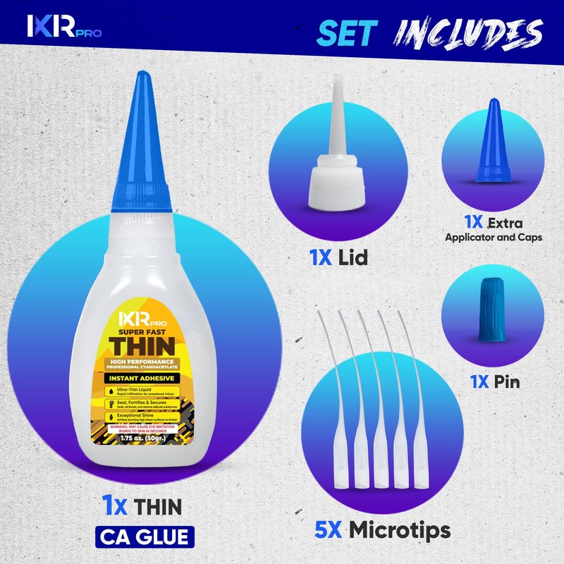 CA Glue Thin Viscosity Kit, 1.75 oz. Cyanoacrylate Glue, Super Glue for Precision Repairs, Wood, Plastic, Model Building, Crafts, and 3D Printing, Fast-Drying Adhesive for Tight Spaces and Cracks