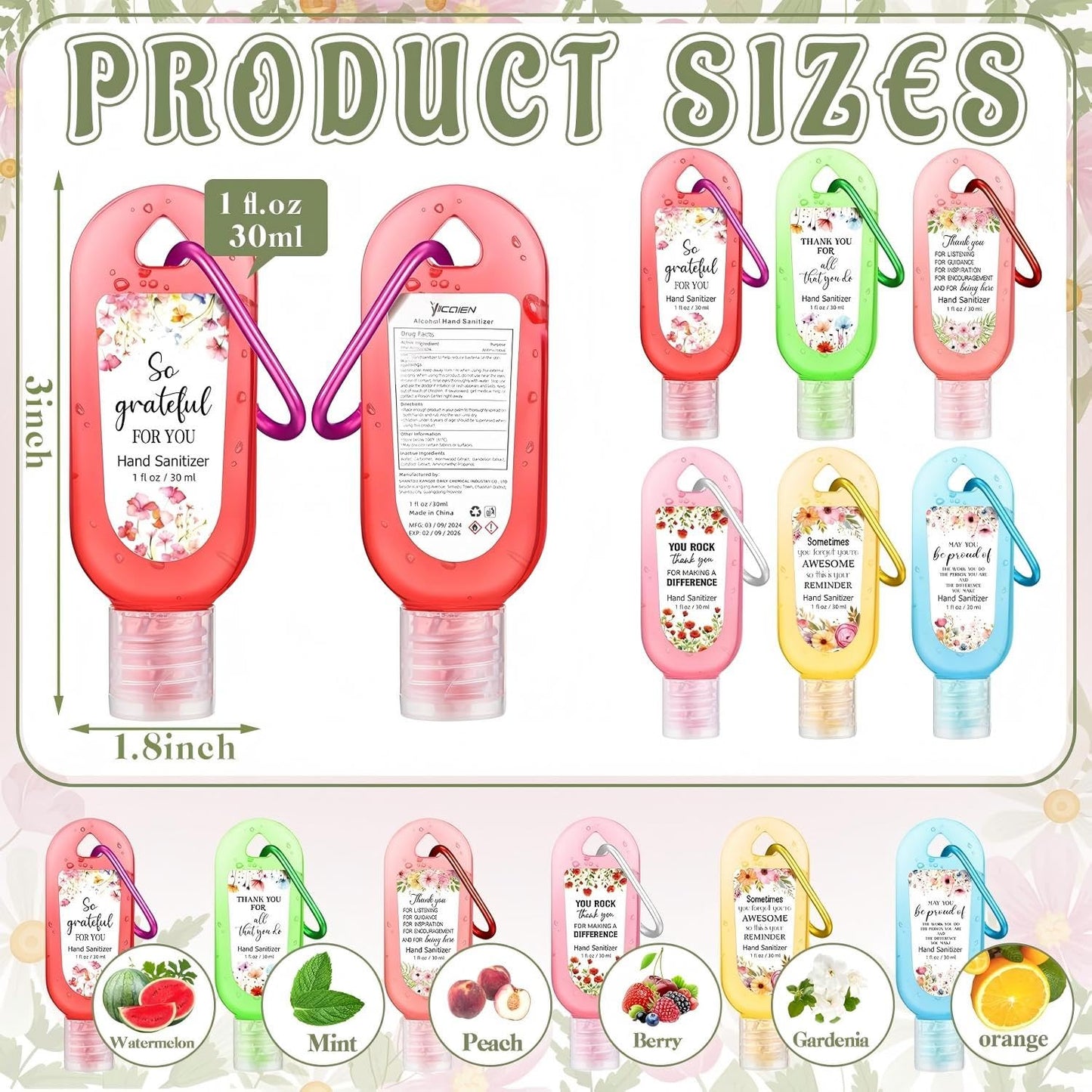 Mini Travel Size Hand Sanitizer Keychain - 24 Pcs Gift Set for Teachers, Nurses & Staff | Appreciation Thank You Bulk