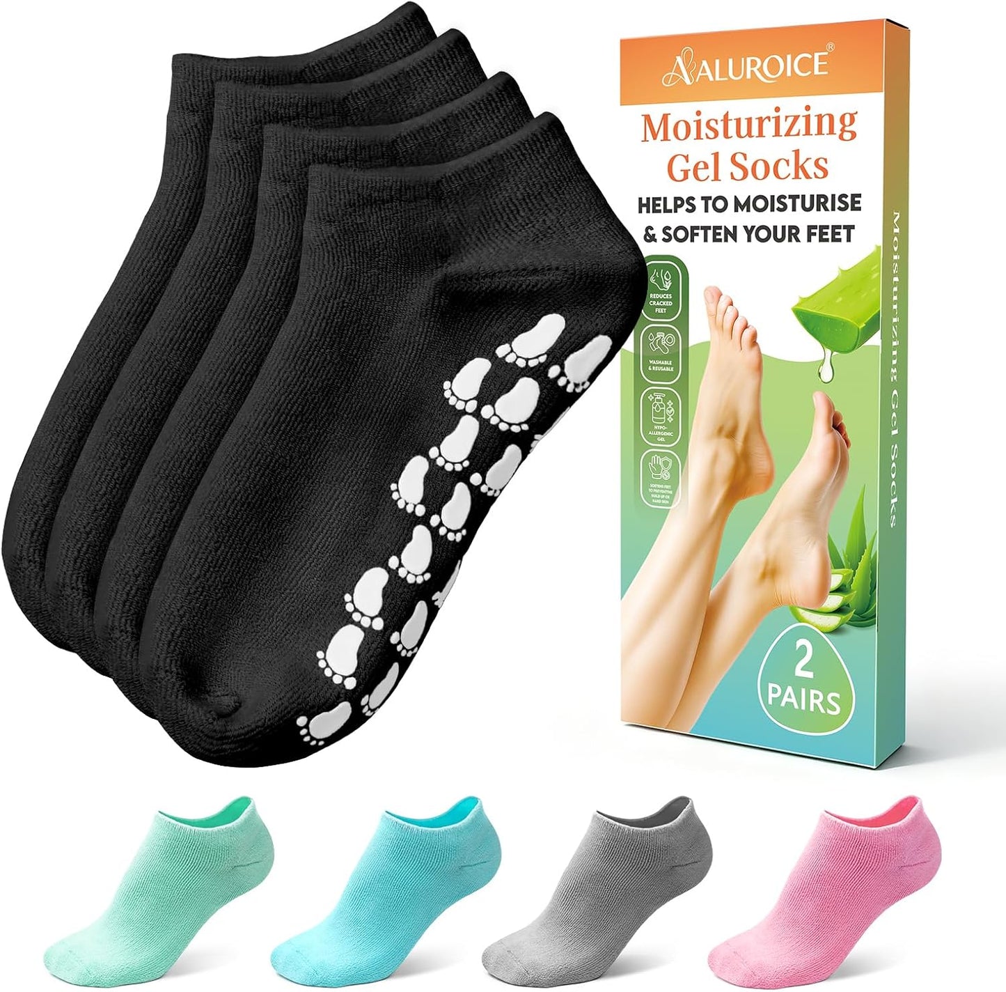 Silicone Moisturizing Socks for Dry Cracked Feet - Aloe Spa Hydrating Foot Care | Large (Up to Size 12)