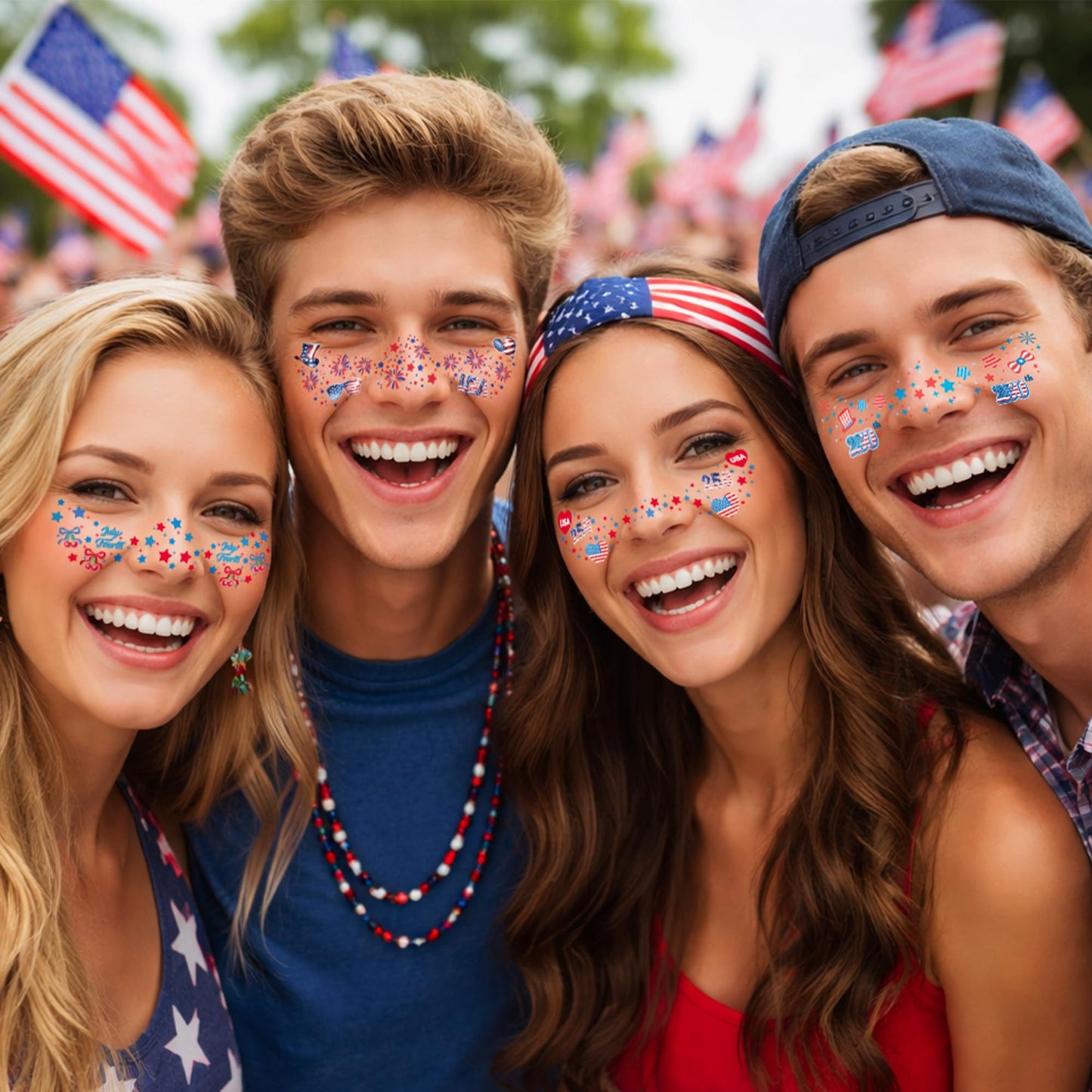 4th of July Freckles Tattoos Temporary, 250 Anniversary USA Decorations, Fourth of July Outfit Women Kids, America Red White and Blue Accessories Patriotic Party Favors Supplies for Independence Day