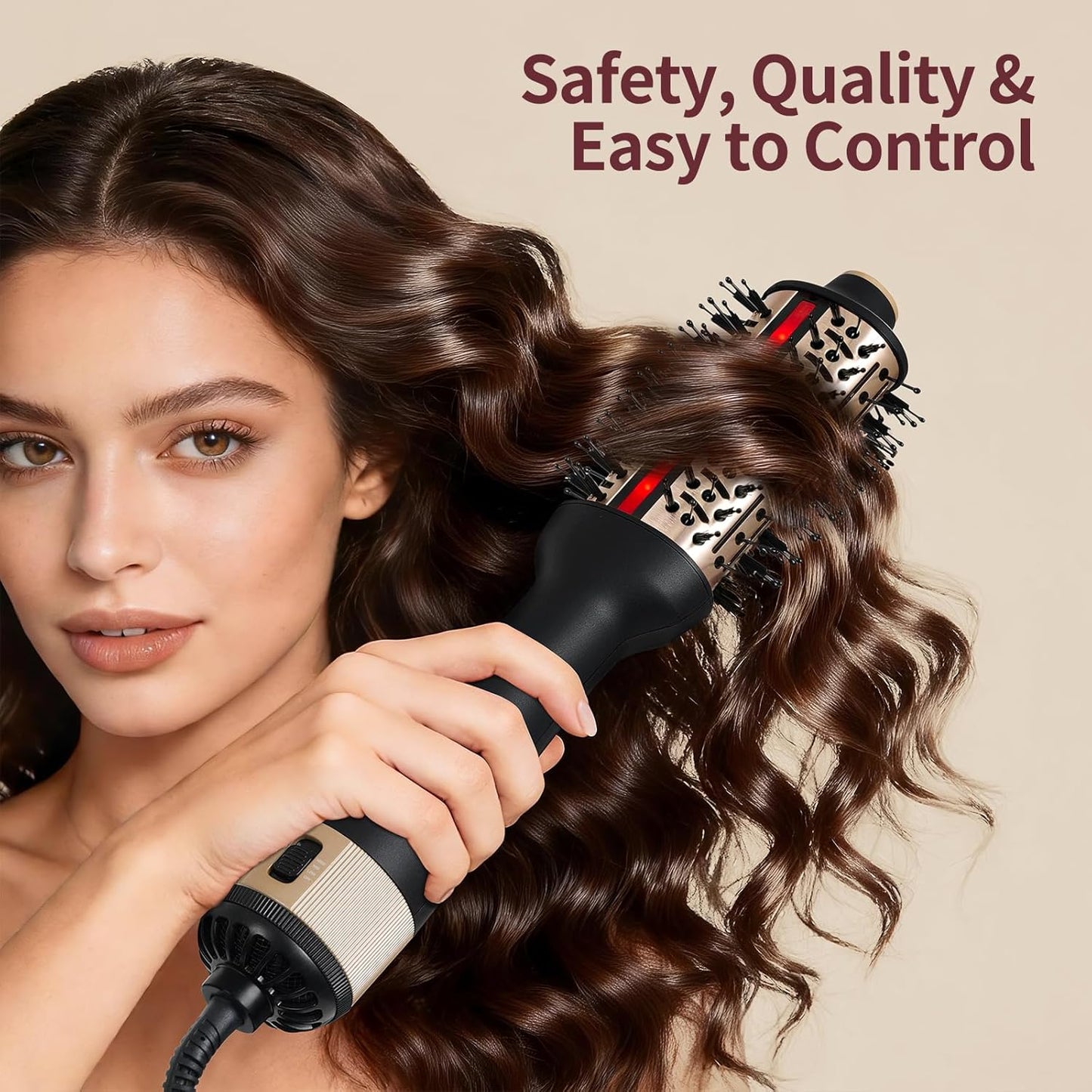 HIPPIH Infrared Blow Dryer Brush - 4-in-1 Anti-Frizz Styling Tool for Smooth Volume | Oval Barrel Design