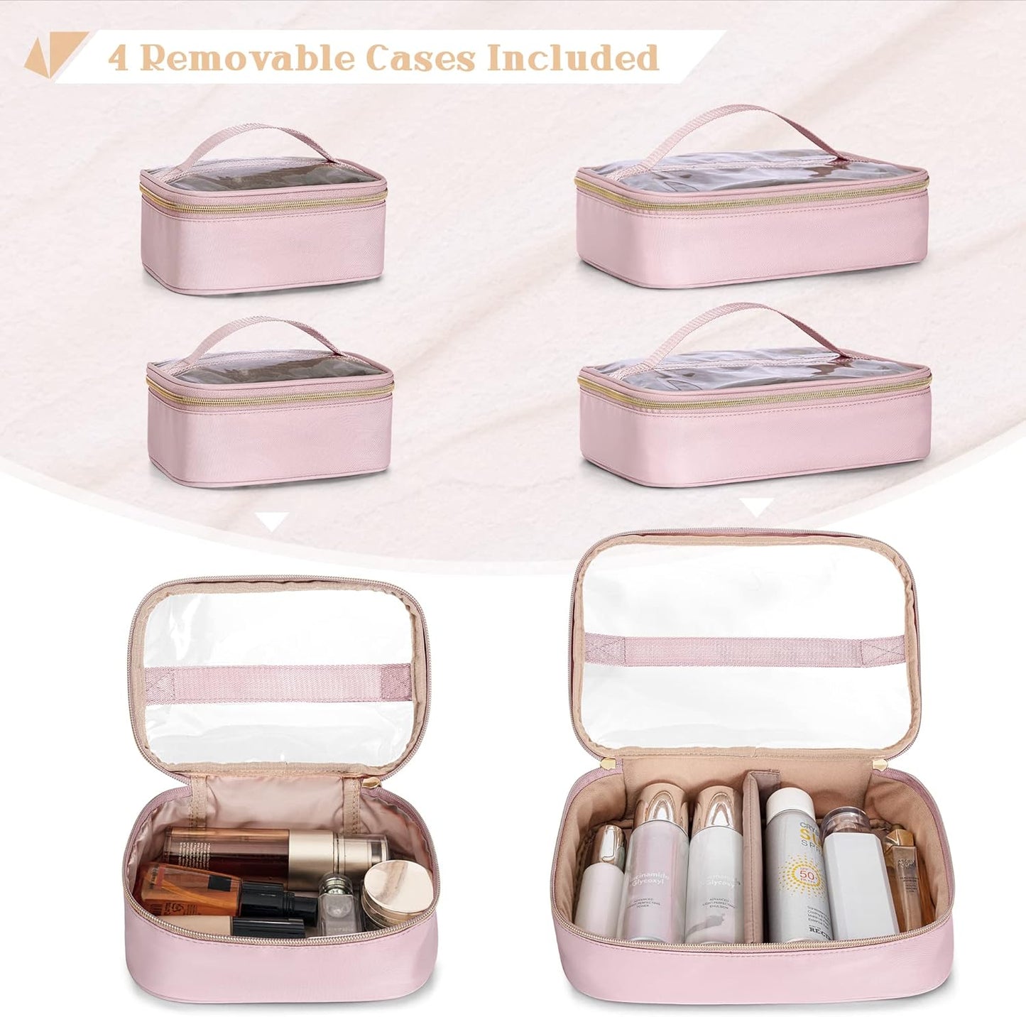 Professional Makeup Artist Travel Case - Large Organizer with 4 Detachable Bags | Pink Makeup Storage Solution
