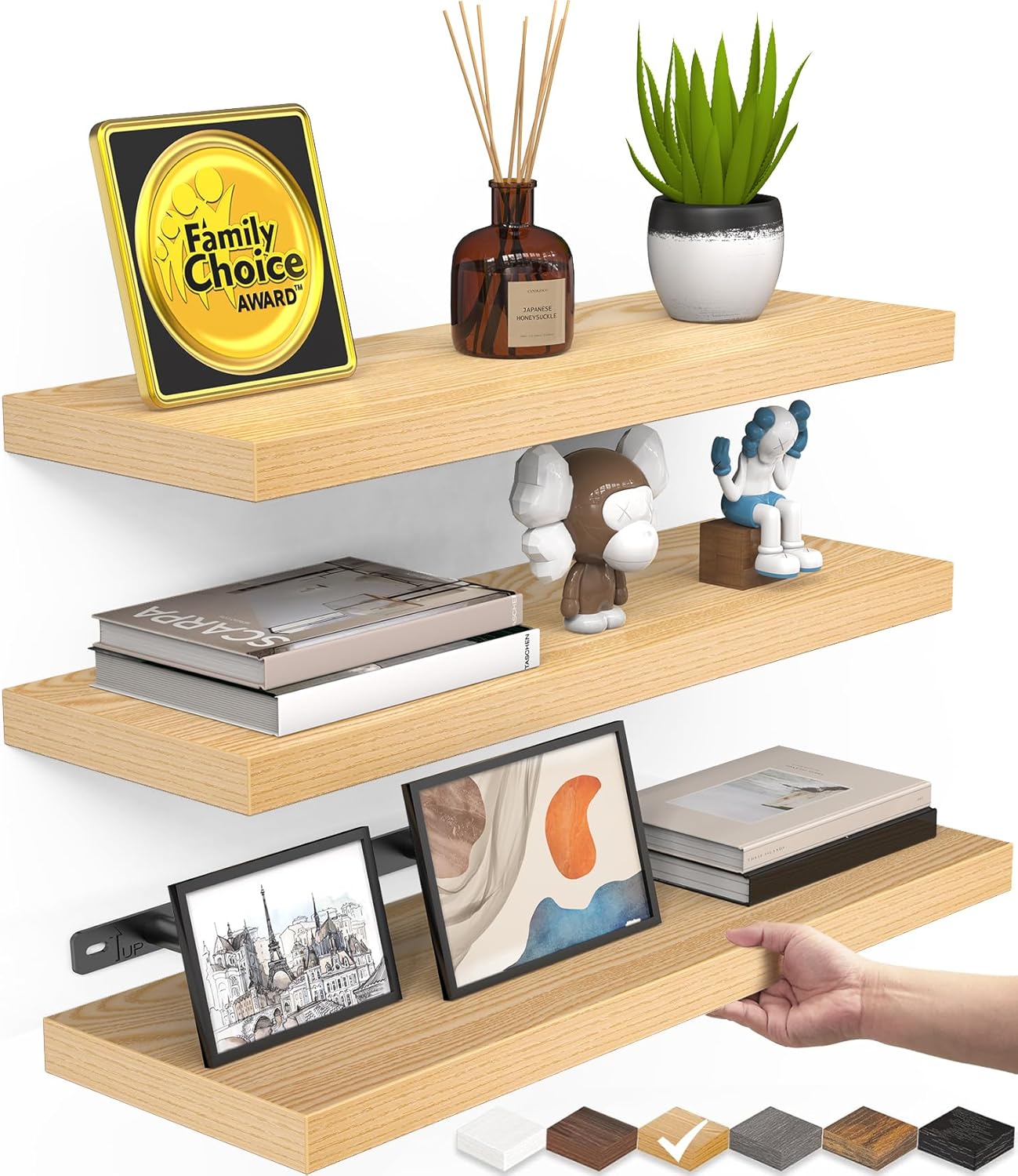 Floating Shelves Set of 2 - Rustic Wood Wall Mounted | 22.5 Inches for Bathroom, Bedroom, Living Room, Kitchen - 22lbs Capacity, Rustic Brown