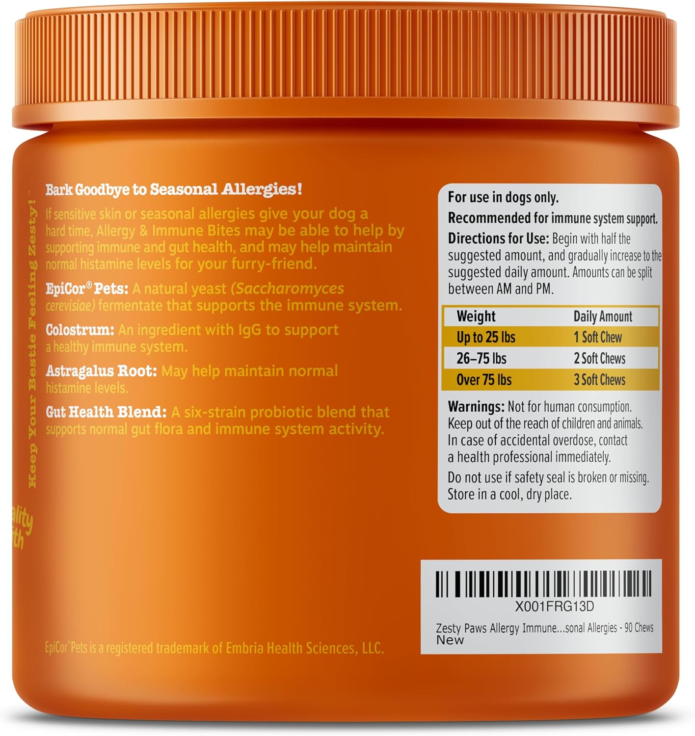 Zesty Paws Allergy Immune Bites - Dog Allergy Chews for Itchy Skin & Ears | Lamb Flavor, 90 Count
