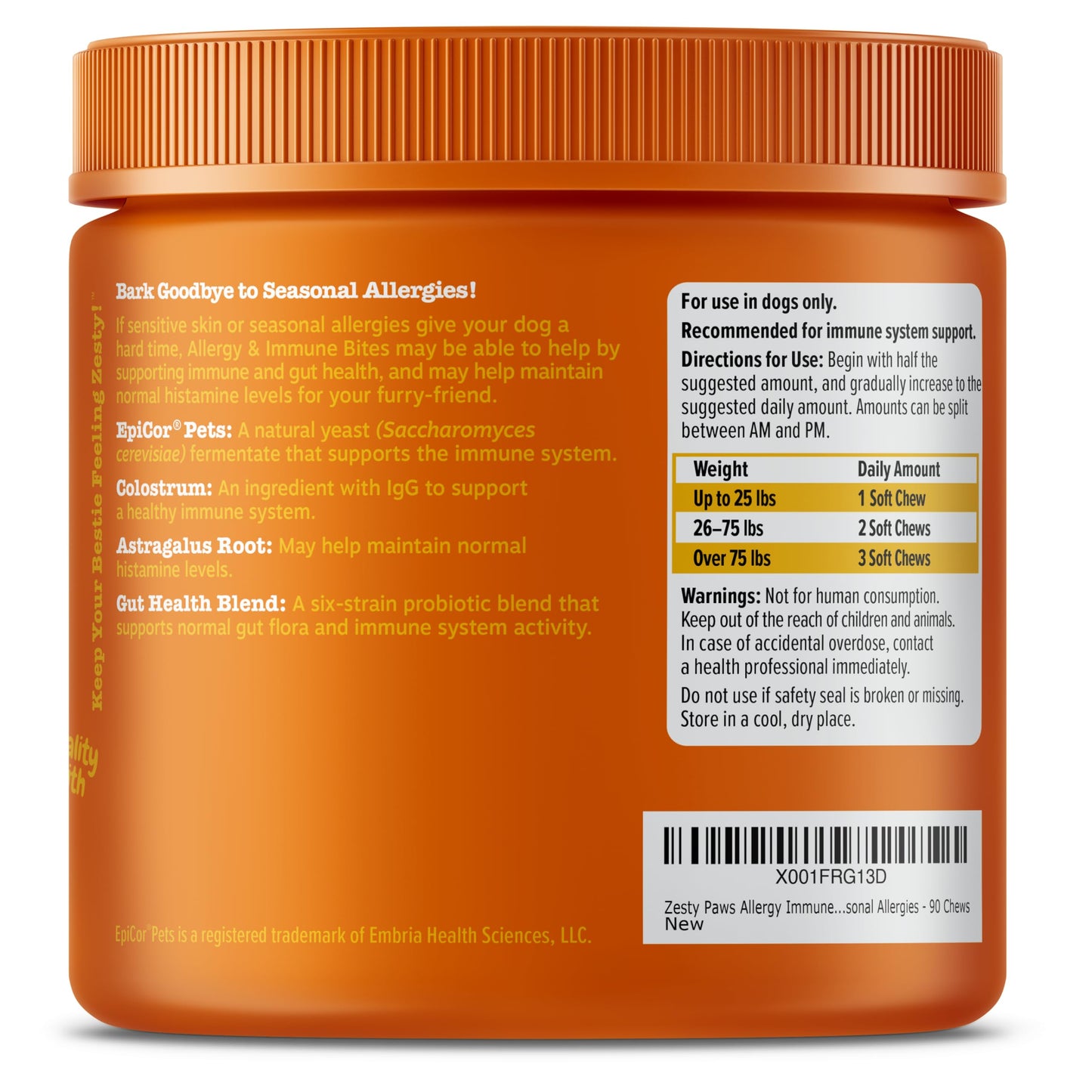 Zesty Paws Allergy Immune Bites - Dog Allergy Chews, Dog Probiotics for Itchy Skin and Ears, Lamb, 90ct