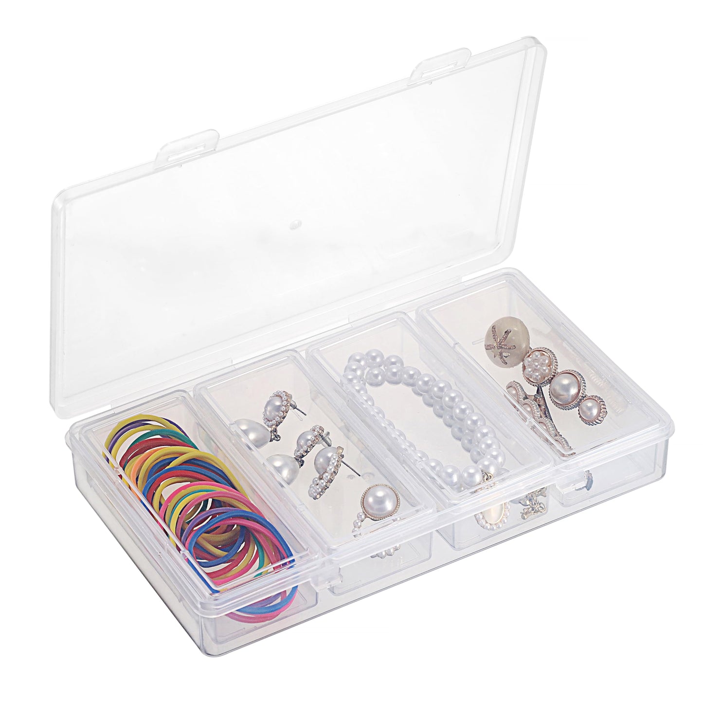 Hipiwe Plastic Cotton Swab Holder for Travel 4 in 1 Compact Cleaning Organizer for Hair Rope Paperclip Clear Dental Floss Sticks Case with Lid Small Travel Container Hair Tie Storage Box