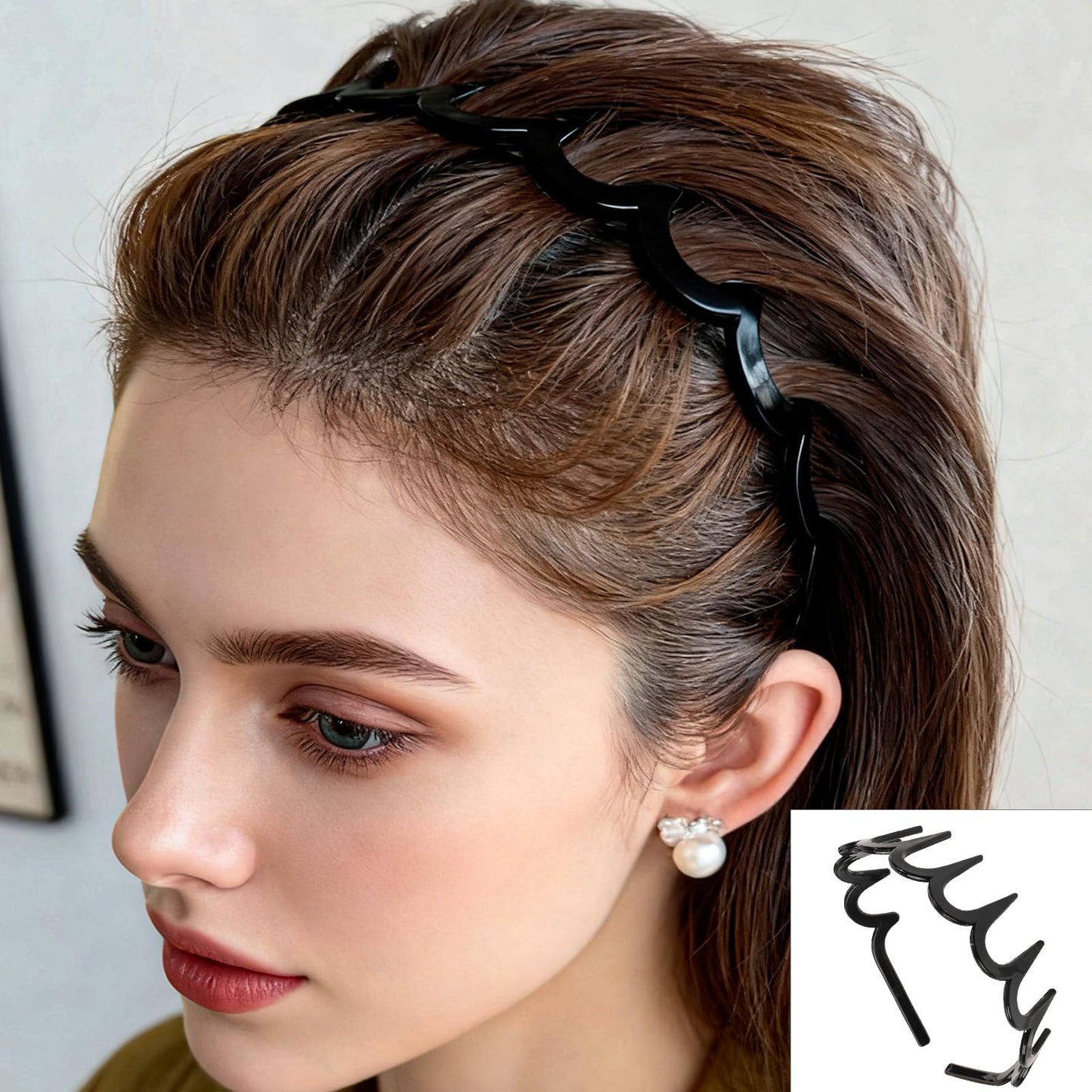 GIYAWA 6 PCS Headbands with Teeth Non Slip Comb Headband Fashion Plastic Hair Bands Hair Accessories for Women Men Teens Girls, Bright Black