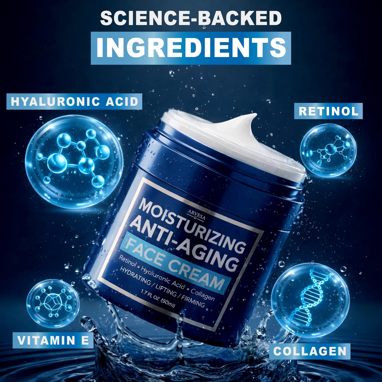 Mens Face Moisturizer Cream - Anti Aging Cream with Retinol, Collagen & Hyaluronic Acid Lightweight After Shave Lotion for Men - Hydrating, Firming & Wrinkle Repair - Day & Night Facial Men Skin Care